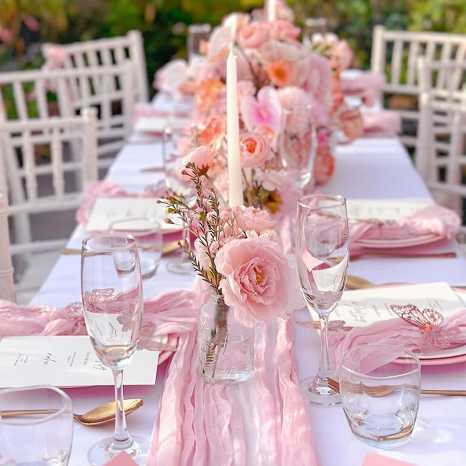 Caminito de Mesa de Gasa Rosa 3.05m SAJOO para Bodas y Fiestas