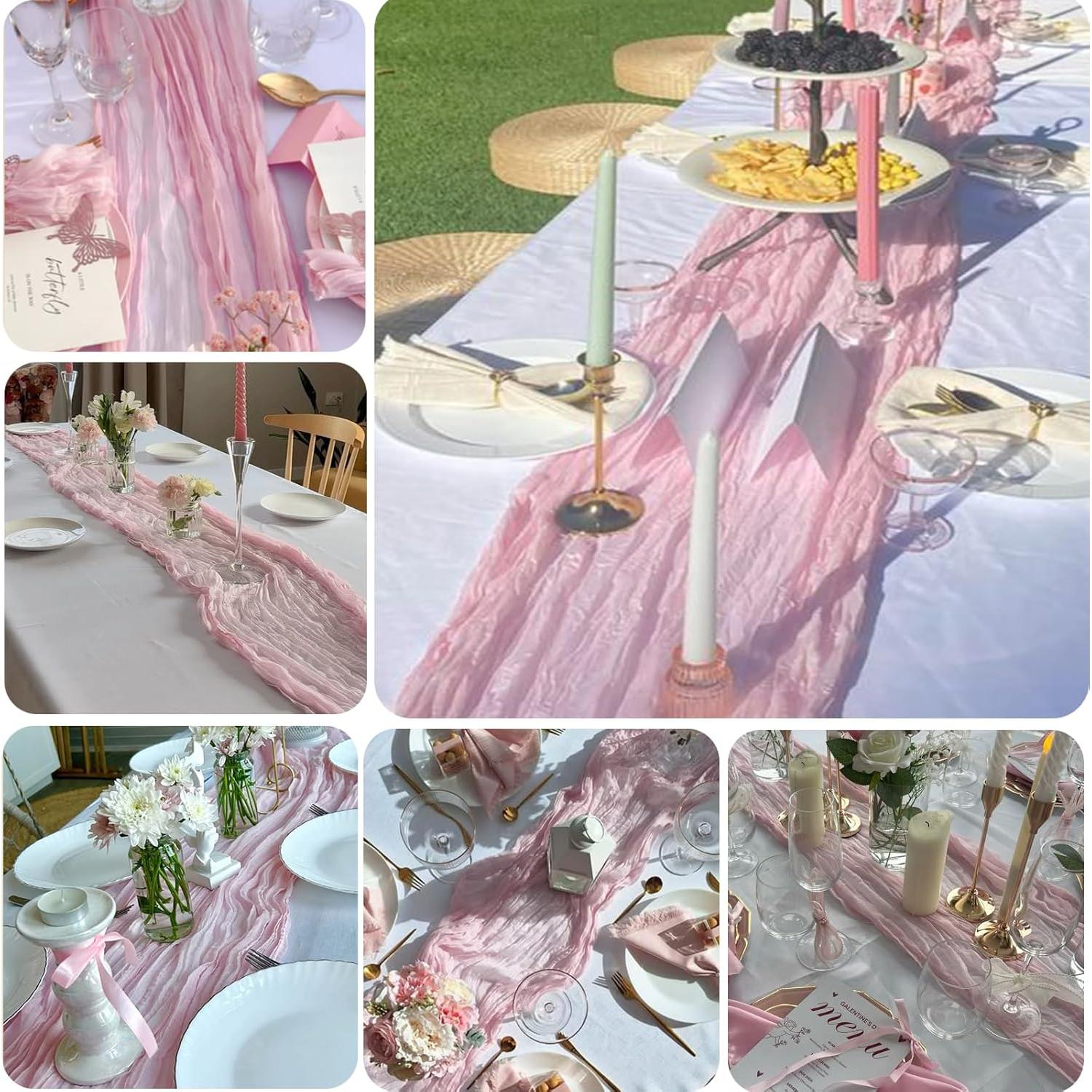 Caminito de Mesa de Gasa Rosa 3.05m SAJOO para Bodas y Fiestas