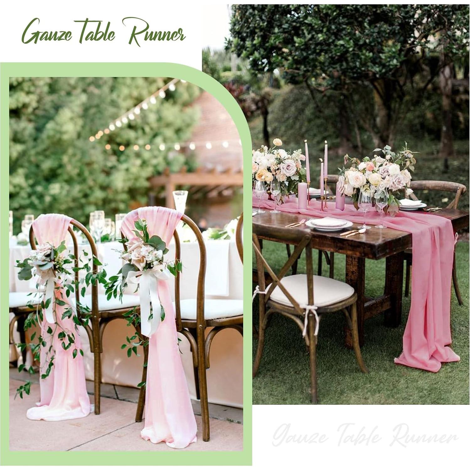 Caminito de Mesa de Gasa Rosa 3.05m SAJOO para Bodas y Fiestas