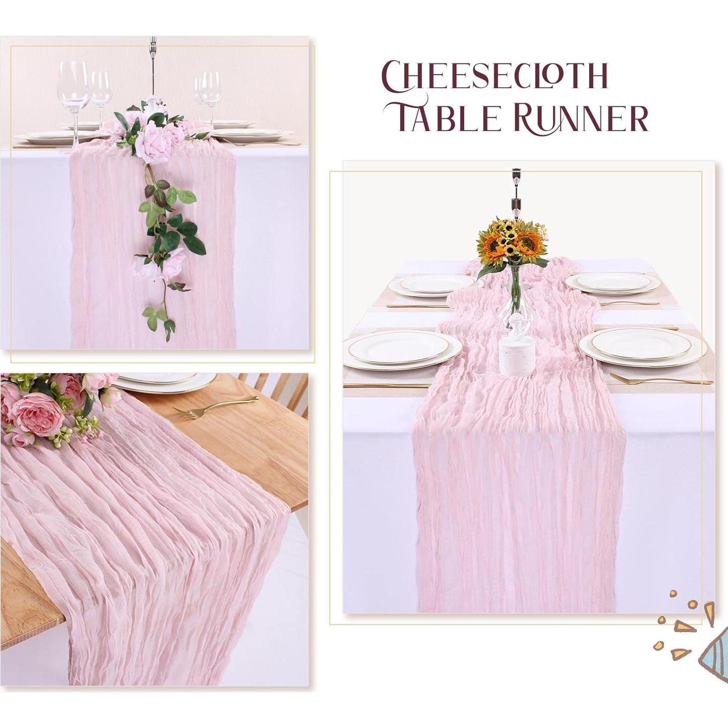 Caminito de Mesa de Gasa Rosa 3.05m SAJOO para Bodas y Fiestas