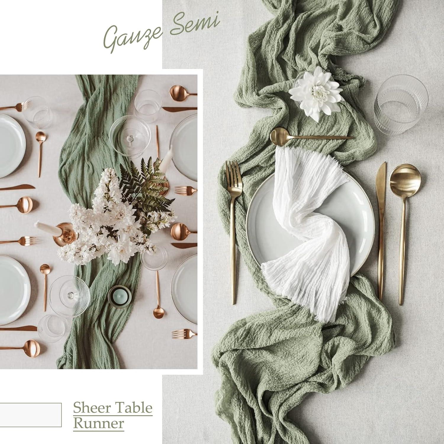 Caminos de Mesa de Gasa Verde Salvia 6 Piezas 89x305 cm