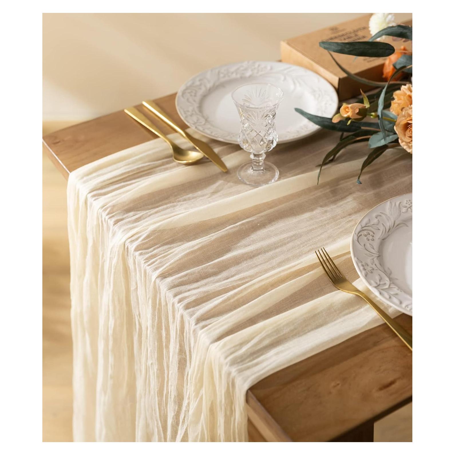Caminito de Mesa de Gasa Cheesecloth Vitalizart 3m Blanco Crema