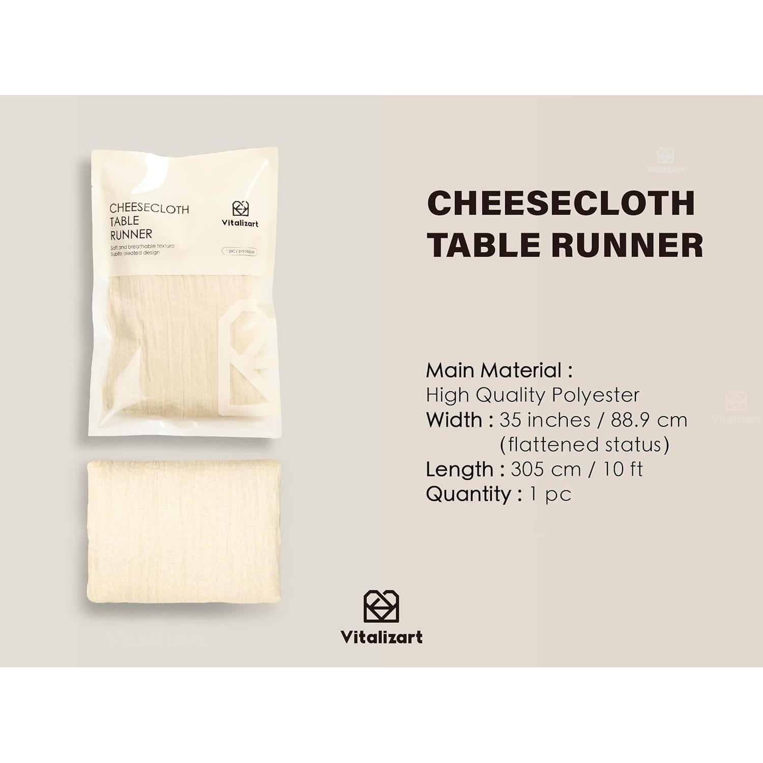 Caminito de Mesa de Gasa Cheesecloth Vitalizart 3m Blanco Crema
