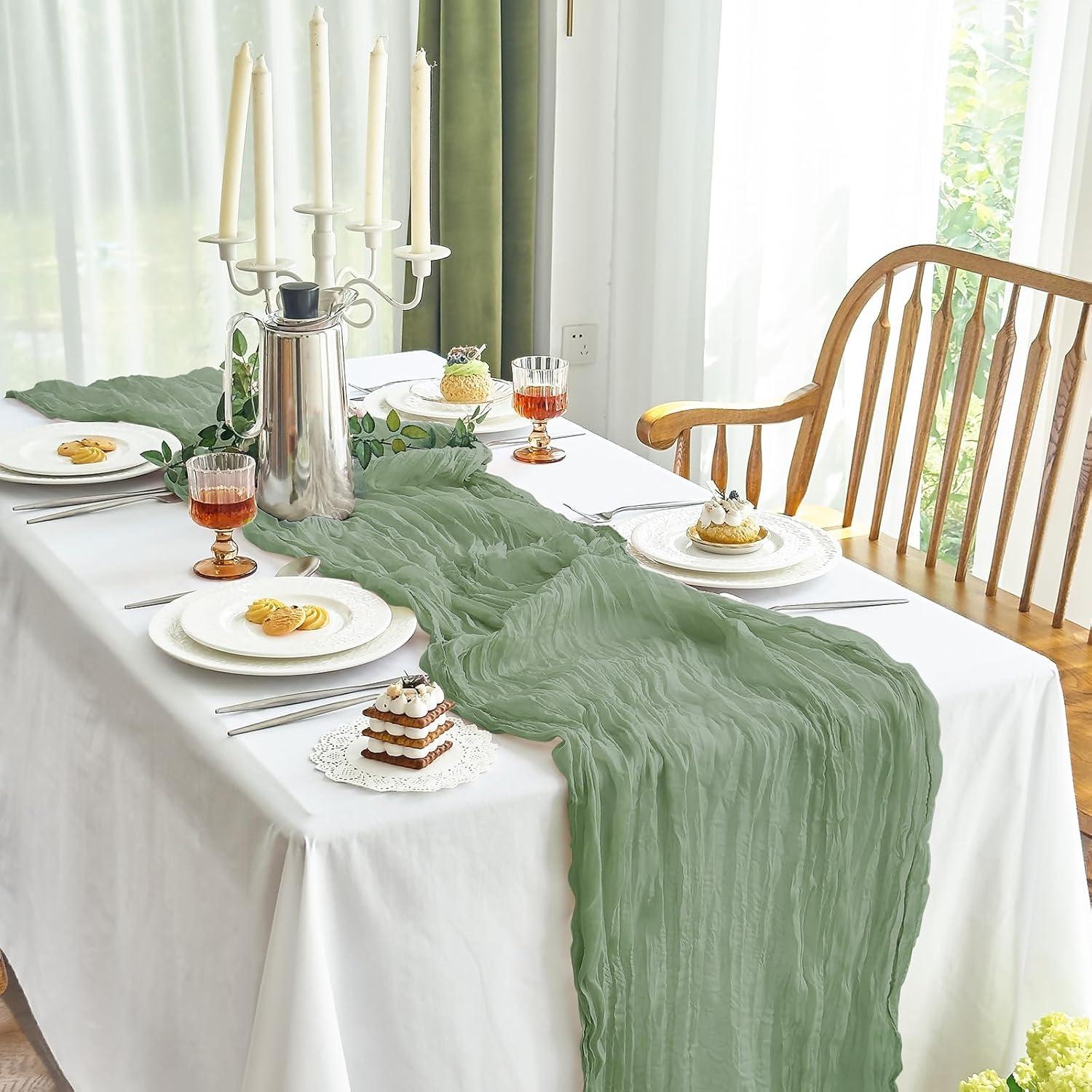 Cubre Mesa de Gasa IVAPUPU 3.05m Verde Salvia 2 Pcs