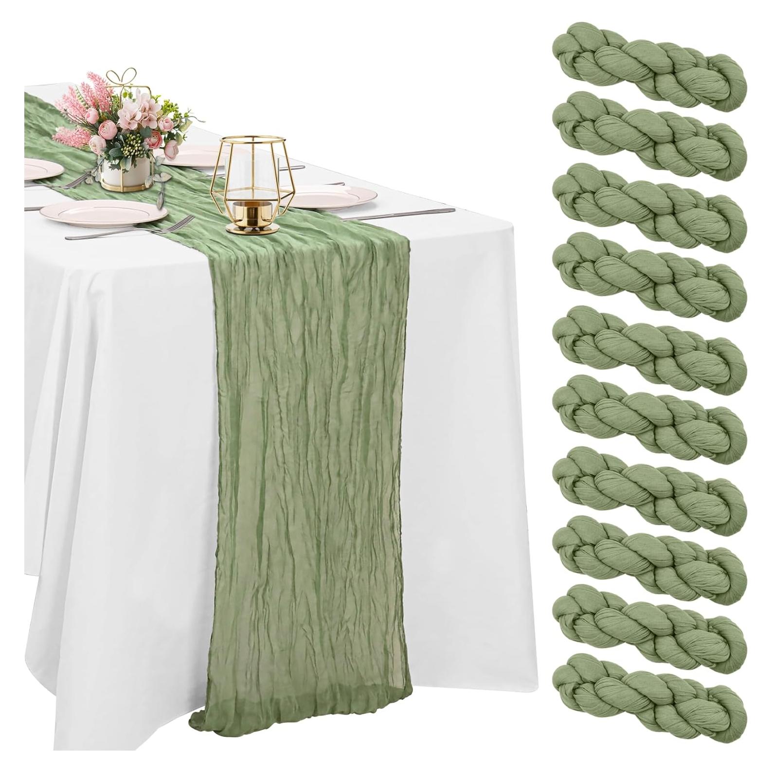 Paquete de 10 Caminos de Mesa de Gasa Verde Salvia 304.8x53.34cm