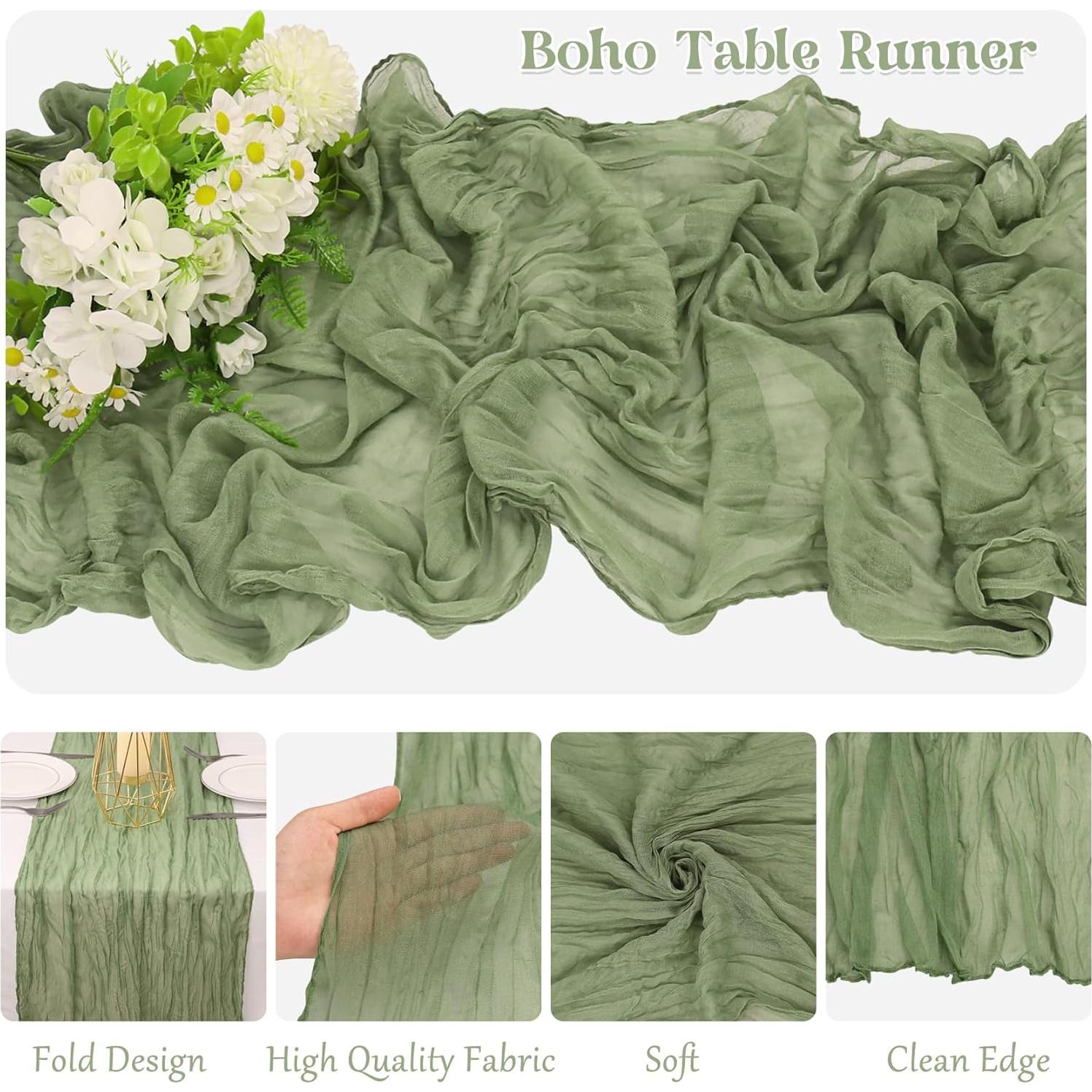 Paquete de 10 Caminos de Mesa de Gasa Verde Salvia 304.8x53.34cm