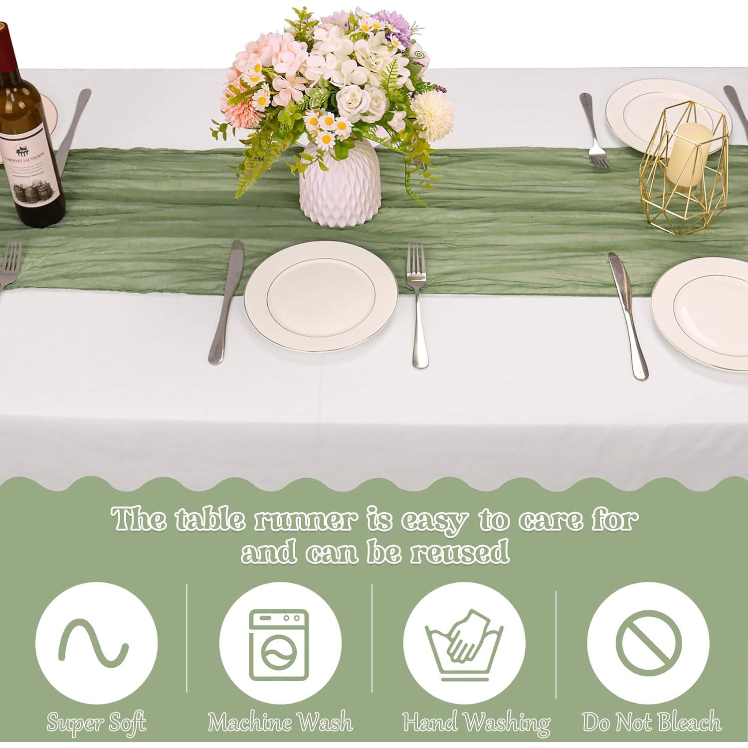 Paquete de 10 Caminos de Mesa de Gasa Verde Salvia 304.8x53.34cm