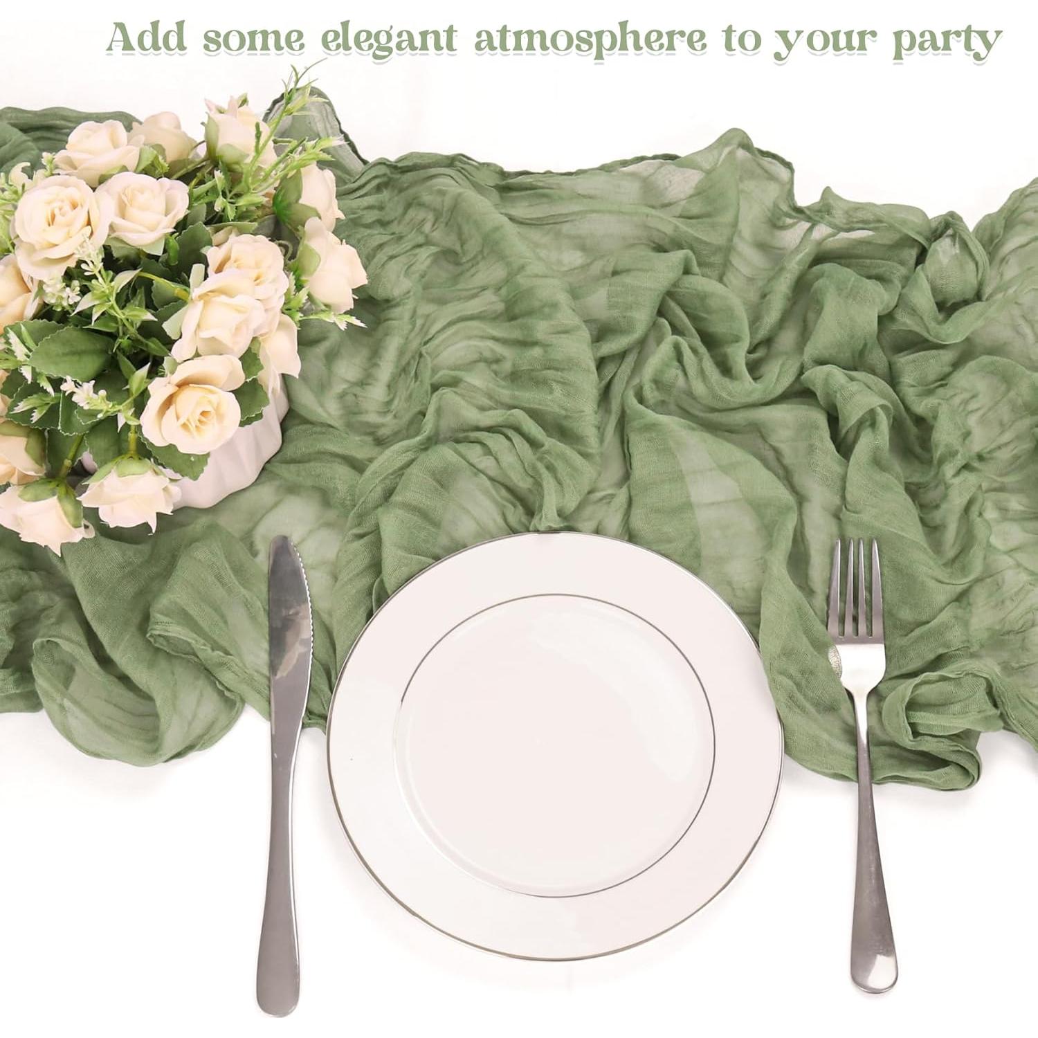 Paquete de 10 Caminos de Mesa de Gasa Verde Salvia 304.8x53.34cm