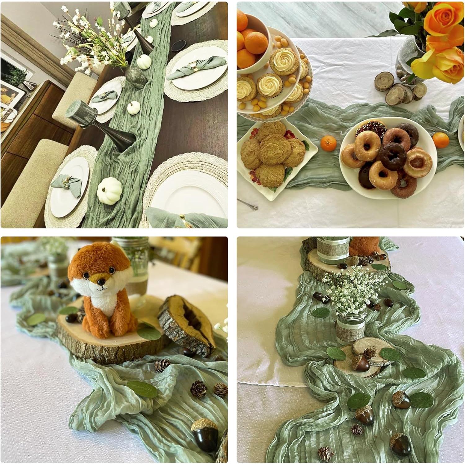 Paquete de 10 Caminos de Mesa de Gasa Verde Salvia 304.8x53.34cm