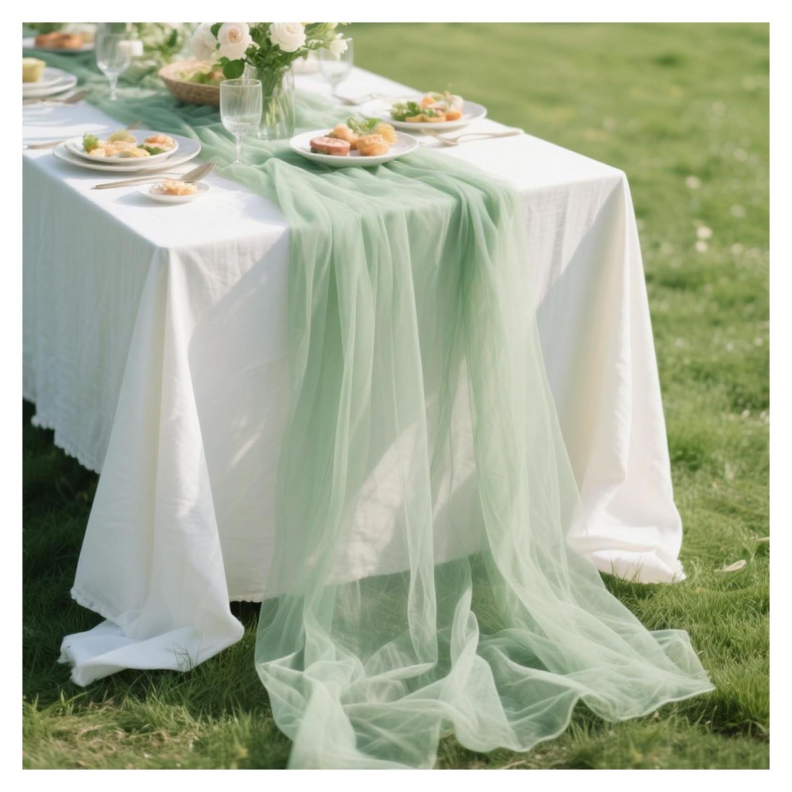 Corredor de Mesa de Gasa Sage 96.5x305 cm TuTive para Bodas