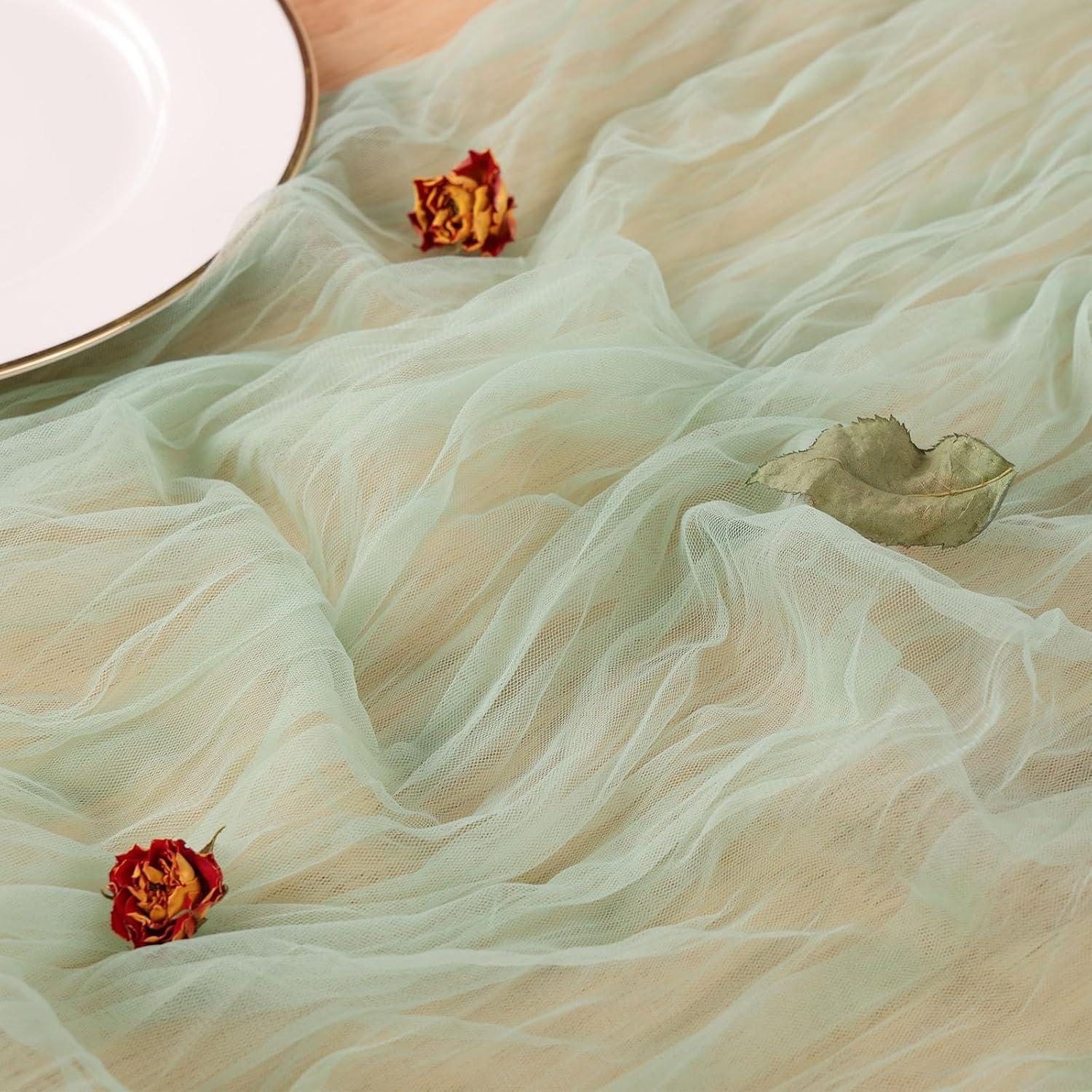 Corredor de Mesa de Gasa Sage 96.5x305 cm TuTive para Bodas