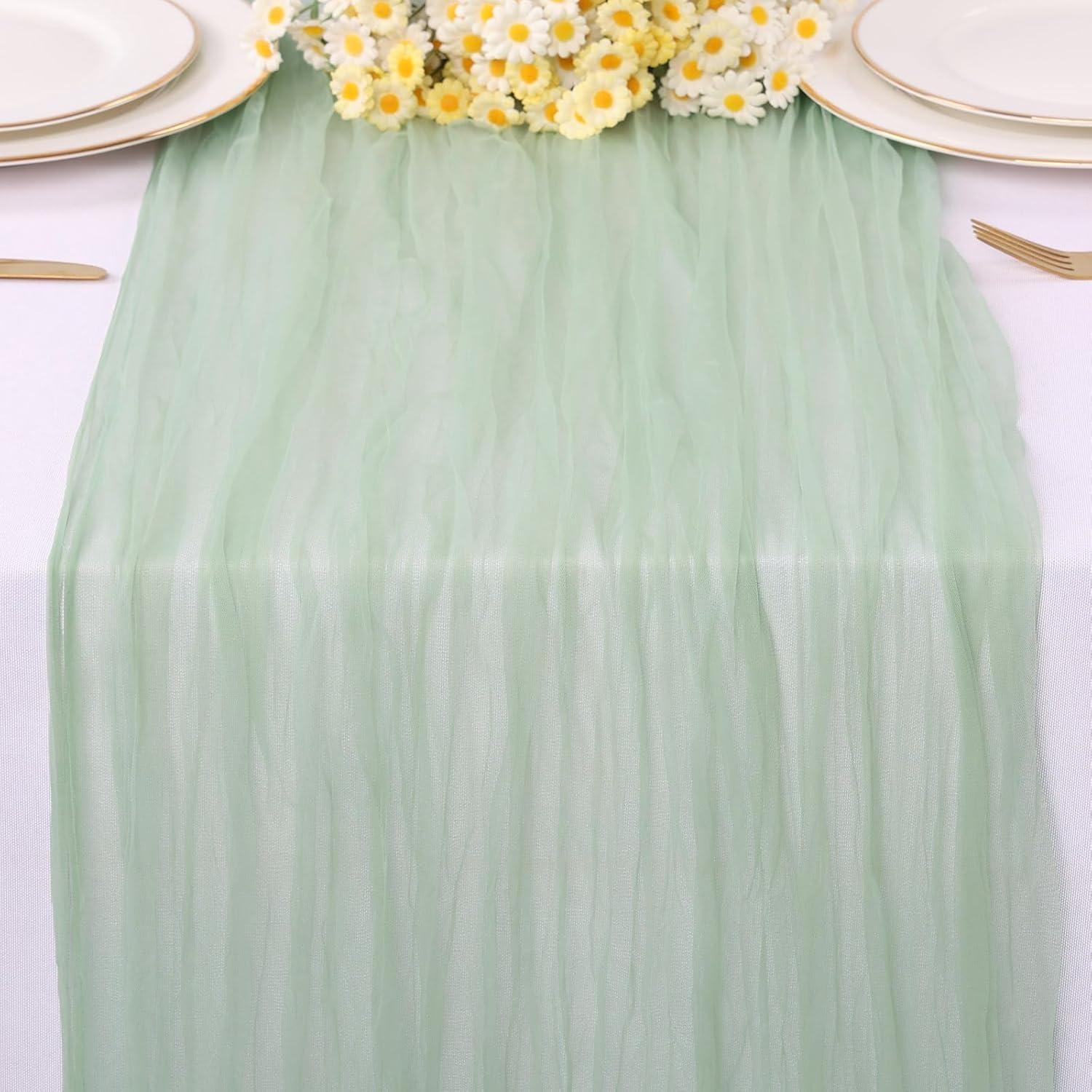 Corredor de Mesa de Gasa Sage 96.5x305 cm TuTive para Bodas