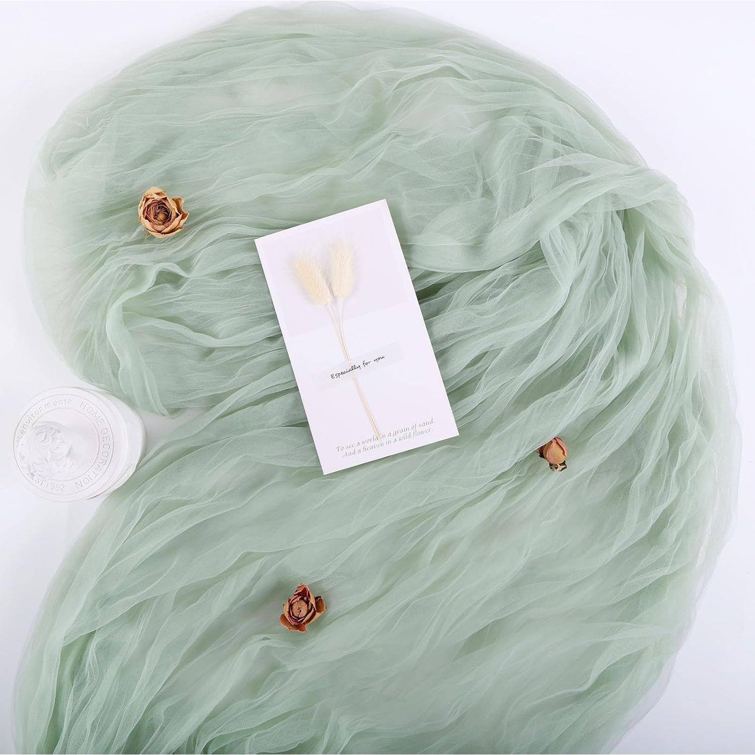 Corredor de Mesa de Gasa Sage 96.5x305 cm TuTive para Bodas