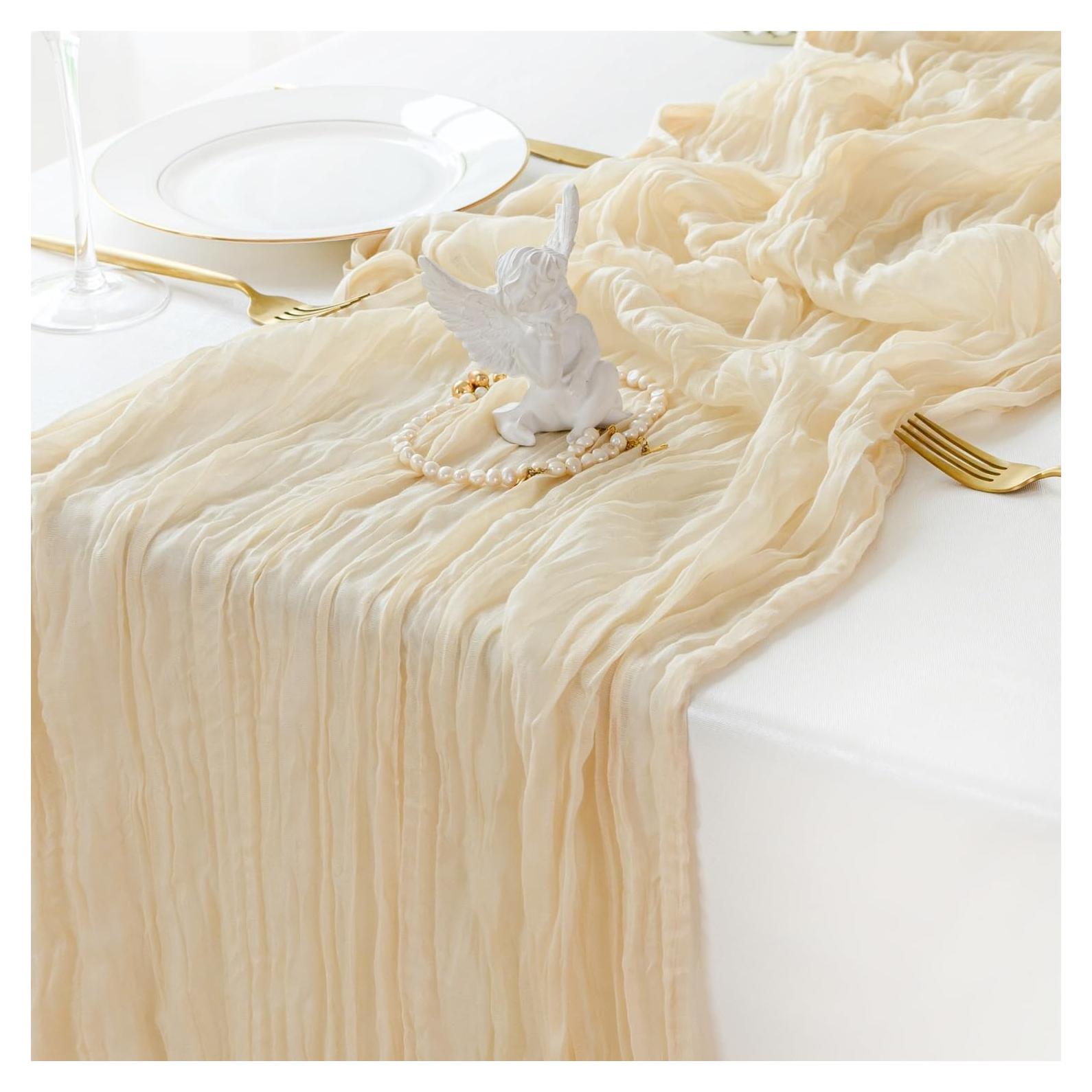 Camino de Mesa de Gasa Beige Sioloc 304.8x88.9 cm Decoración