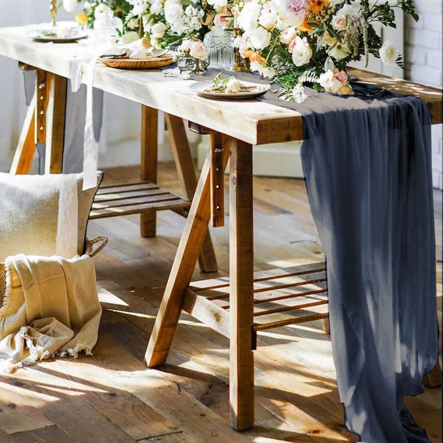 Paquete de 2 Caminos de Mesa de Gasa Azul Marino 3m eQFeast