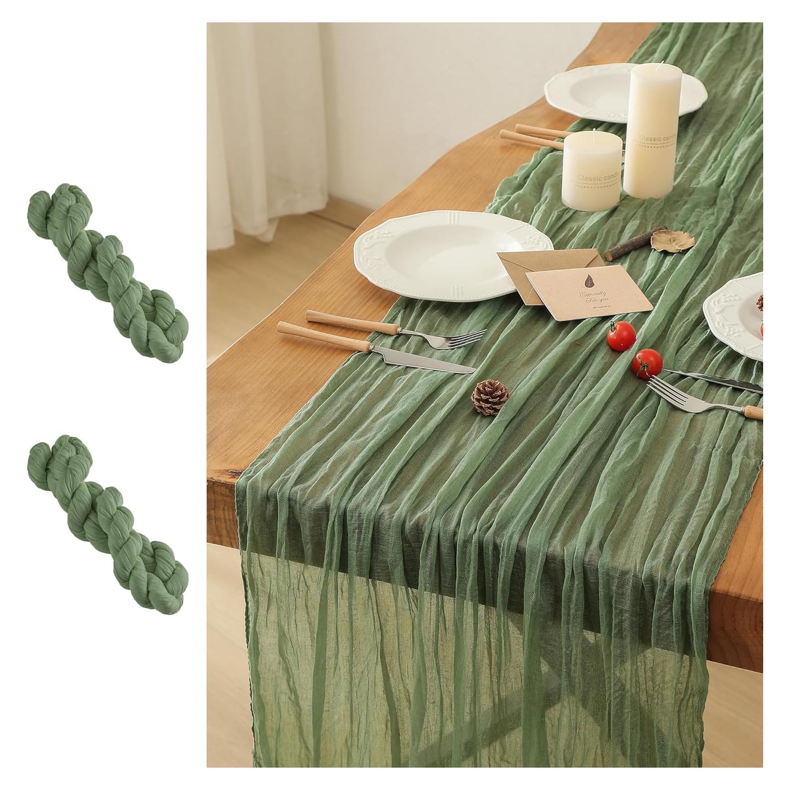 Corredor de Mesa de Gasa Verde Salvia Leetaltree 2 Piezas 89x305 cm