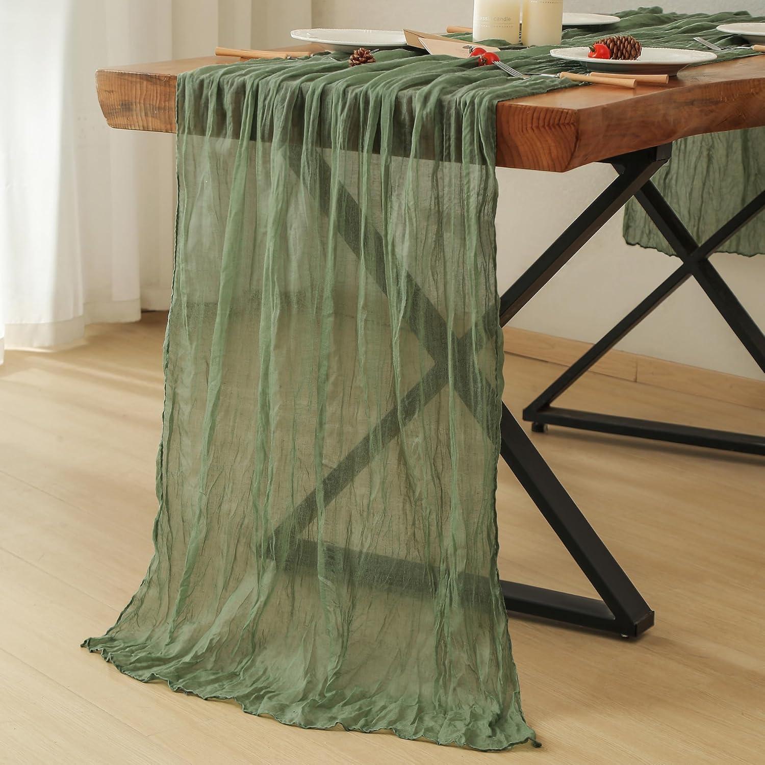 Corredor de Mesa de Gasa Verde Salvia Leetaltree 2 Piezas 89x305 cm