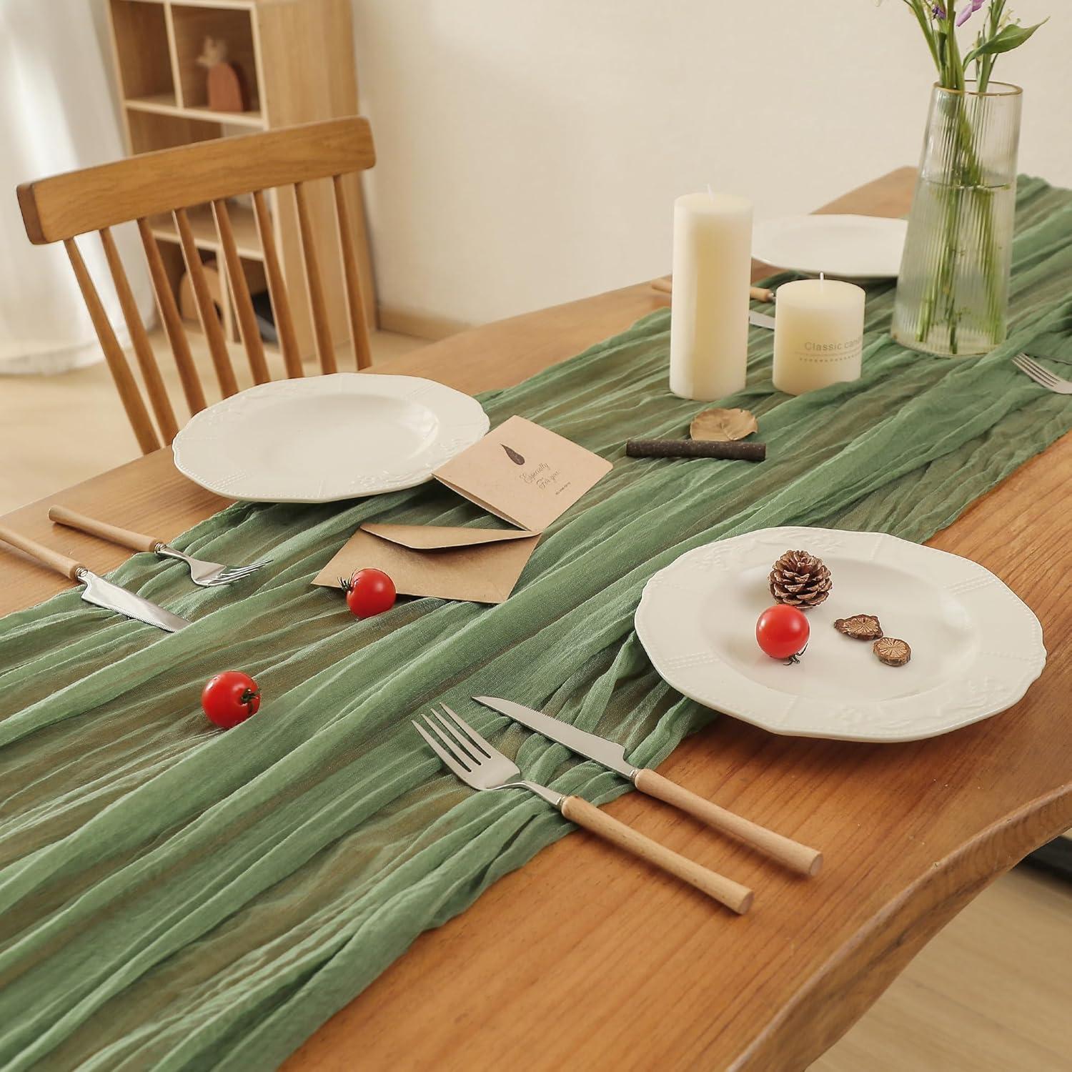 Corredor de Mesa de Gasa Verde Salvia Leetaltree 2 Piezas 89x305 cm