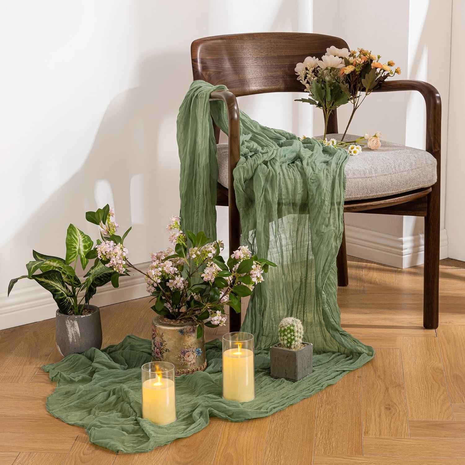 Corredor de Mesa de Gasa Verde Salvia Leetaltree 2 Piezas 89x305 cm