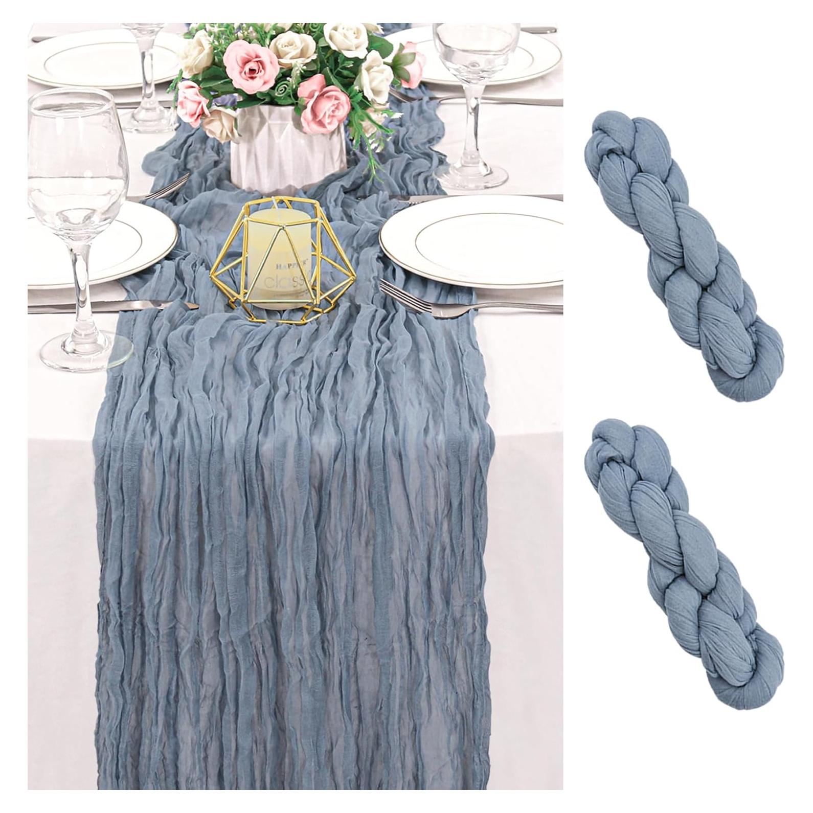 Paquete de 2 corredores de mesa de gasa azul 300 cm HAISIWLKJ