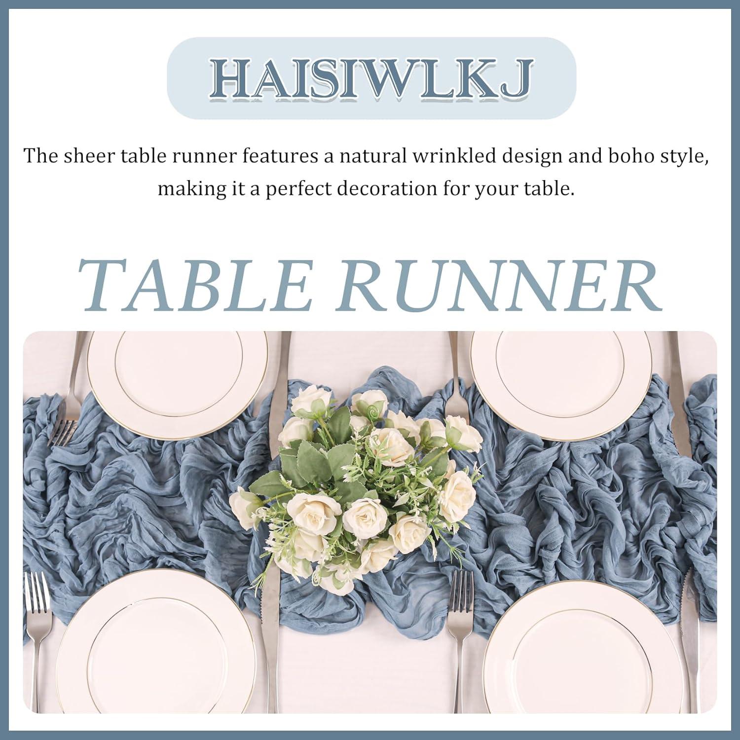 Paquete de 2 corredores de mesa de gasa azul 300 cm HAISIWLKJ