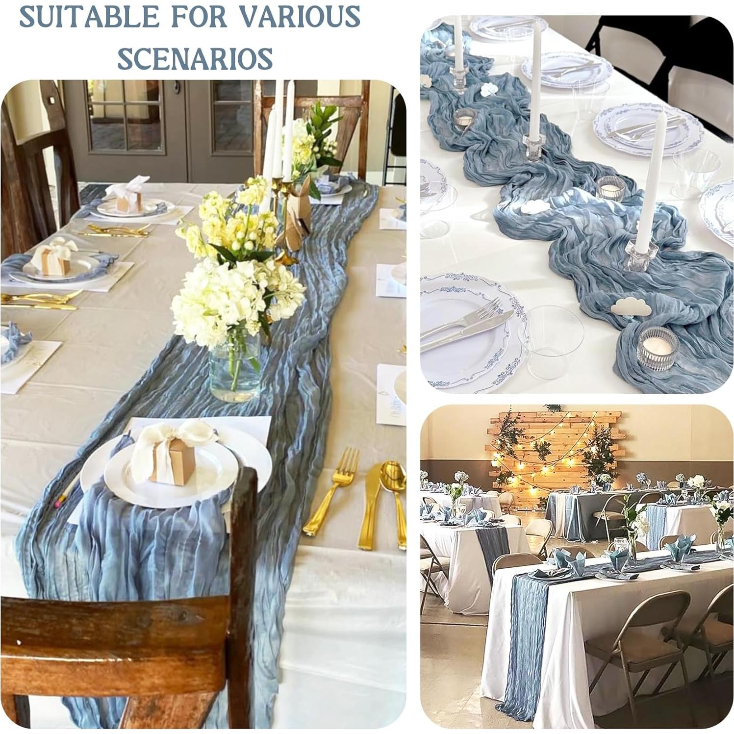 Paquete de 2 corredores de mesa de gasa azul 300 cm HAISIWLKJ