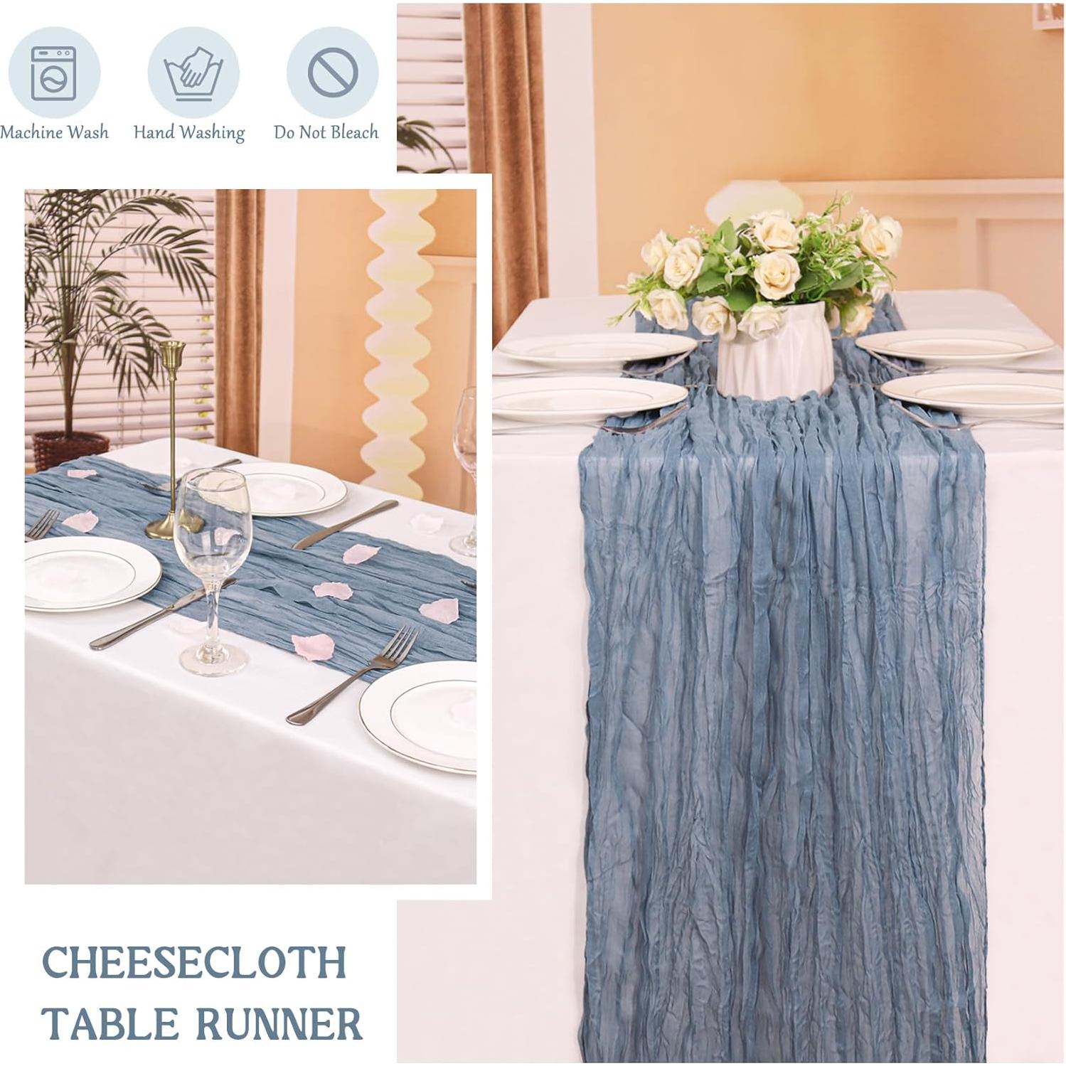 Paquete de 2 corredores de mesa de gasa azul 300 cm HAISIWLKJ