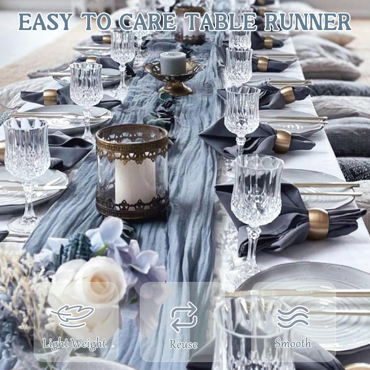 Paquete de 2 corredores de mesa de gasa azul 300 cm HAISIWLKJ