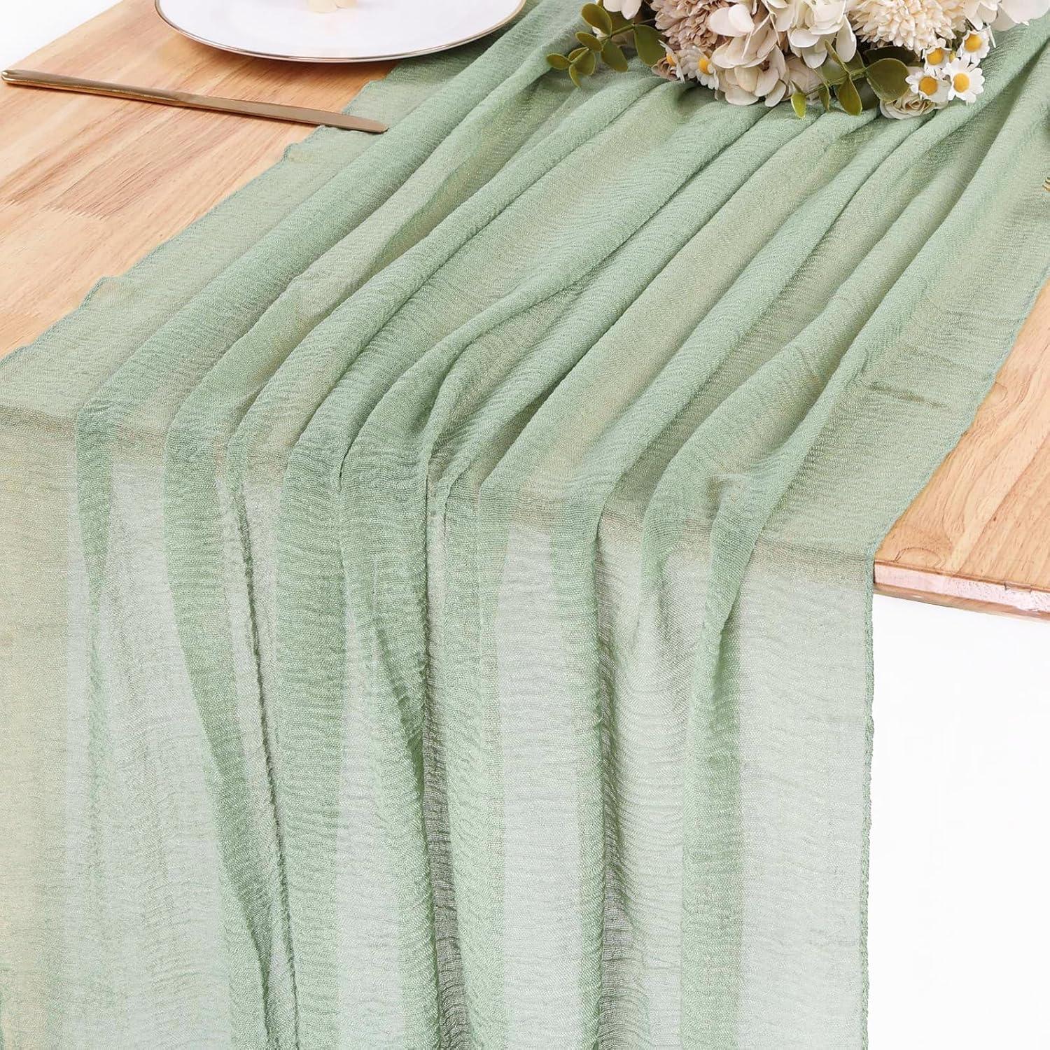Caminito de Mesa Boho Sajoo Verde Salvia 89 x 305 cm Tela de Queso