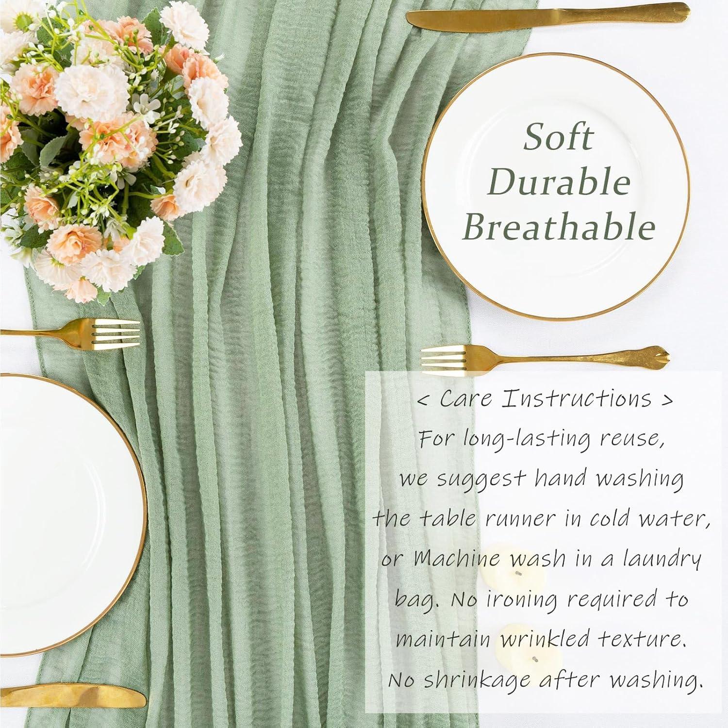 Caminito de Mesa Boho Sajoo Verde Salvia 89 x 305 cm Tela de Queso