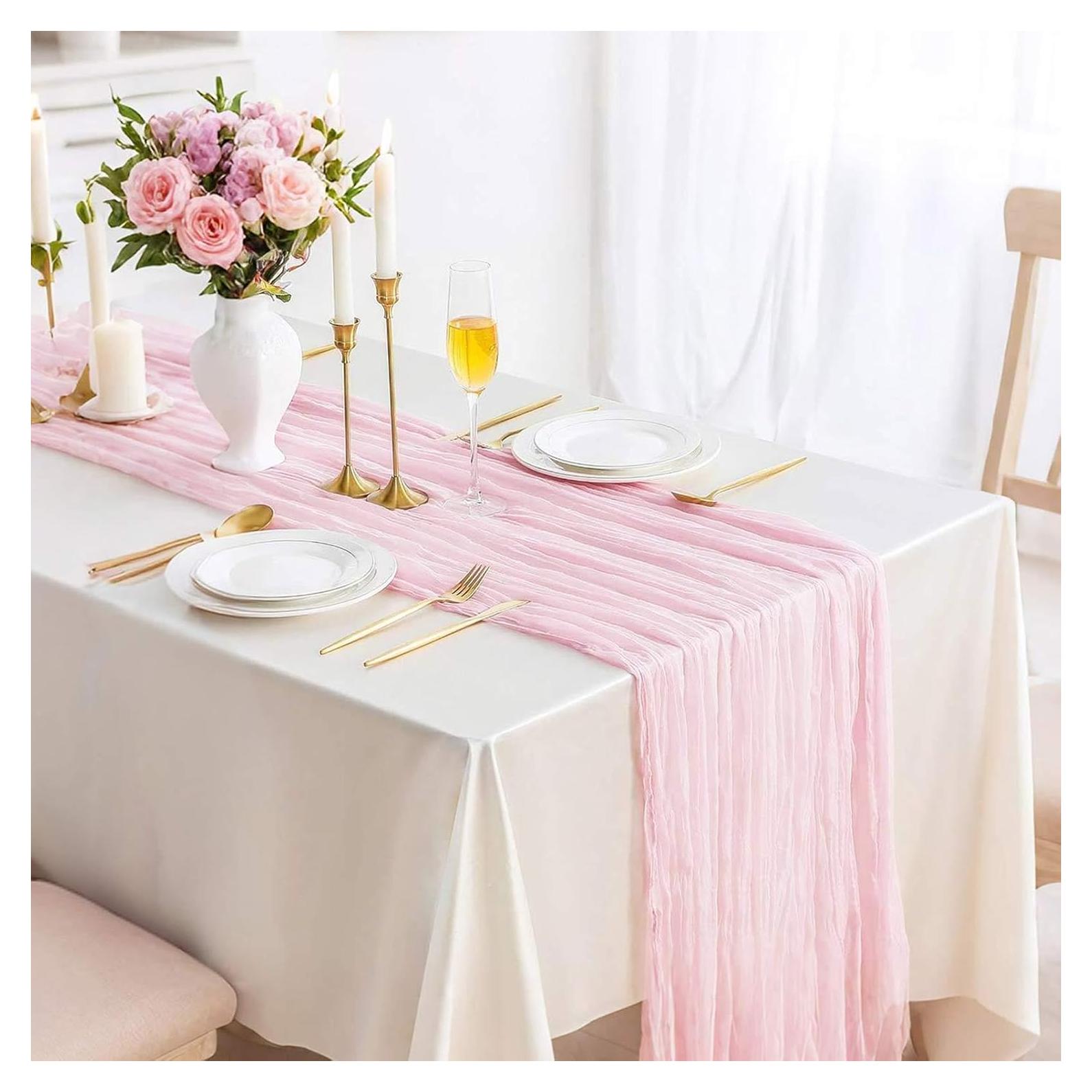 Caminito de Mesa de Gasa Rosa Claro 4.06M TuTive - Decoración
