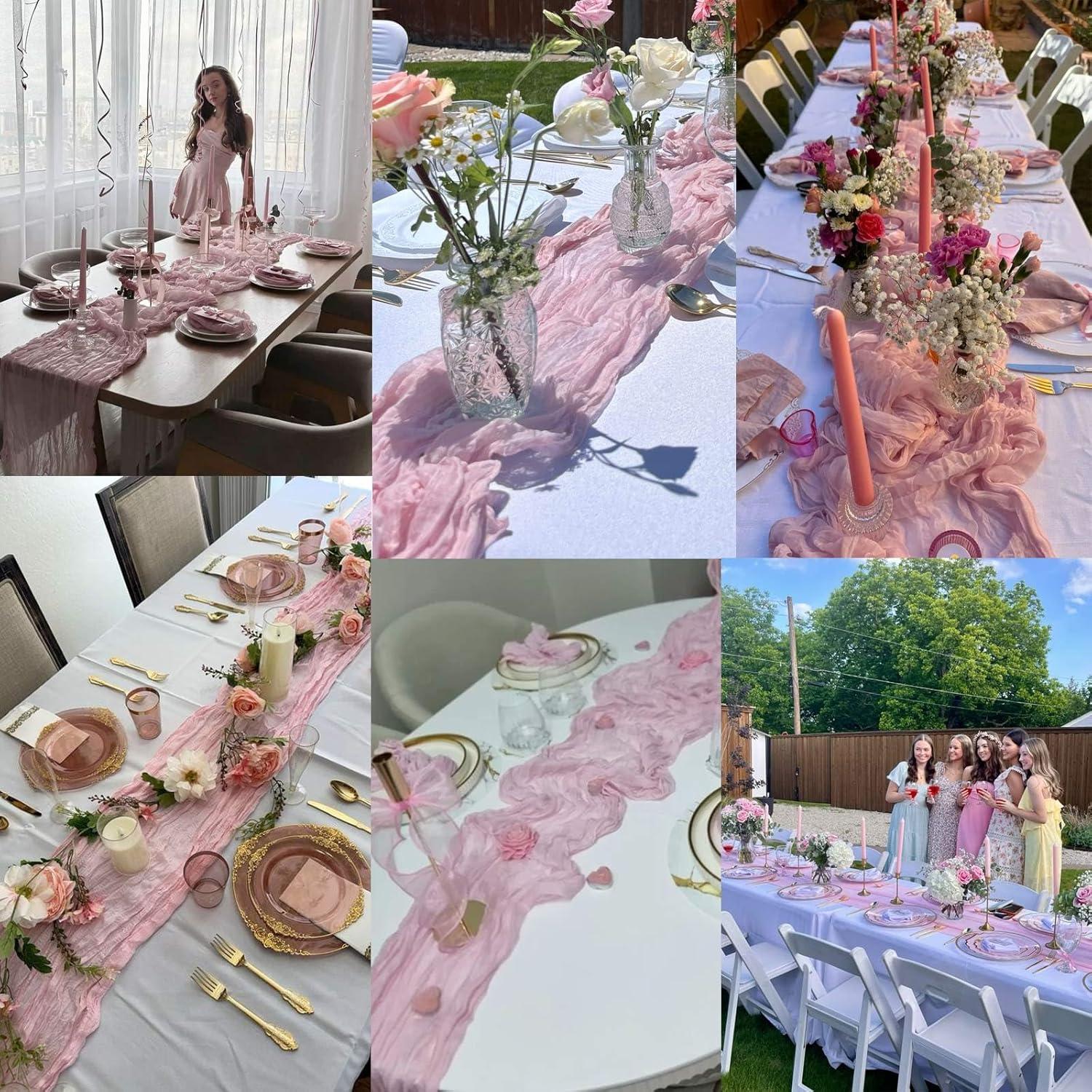 Caminito de Mesa de Gasa Rosa Claro 4.06M TuTive - Decoración