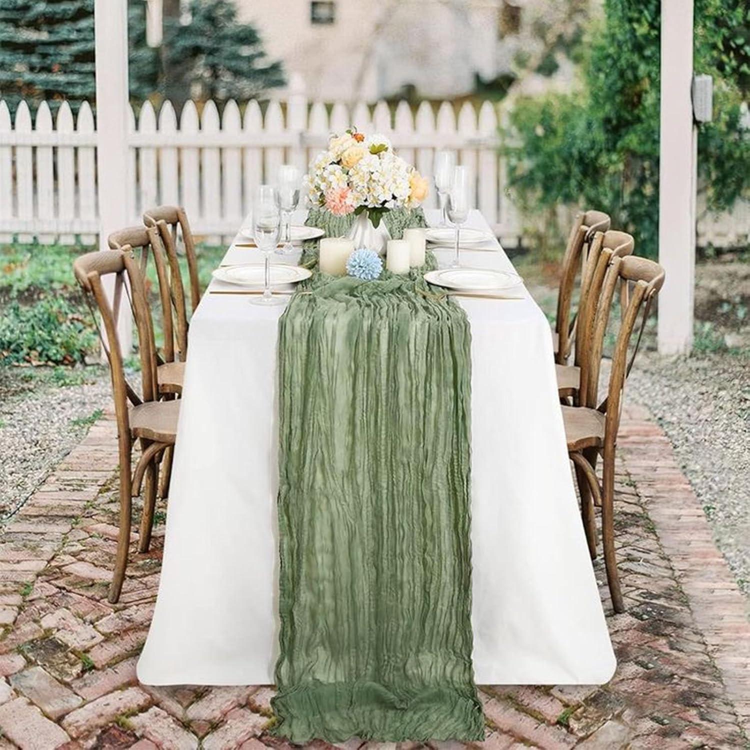 Paquete de 12 Caminos de Mesa de Gasa Verde Salvia 55x300cm