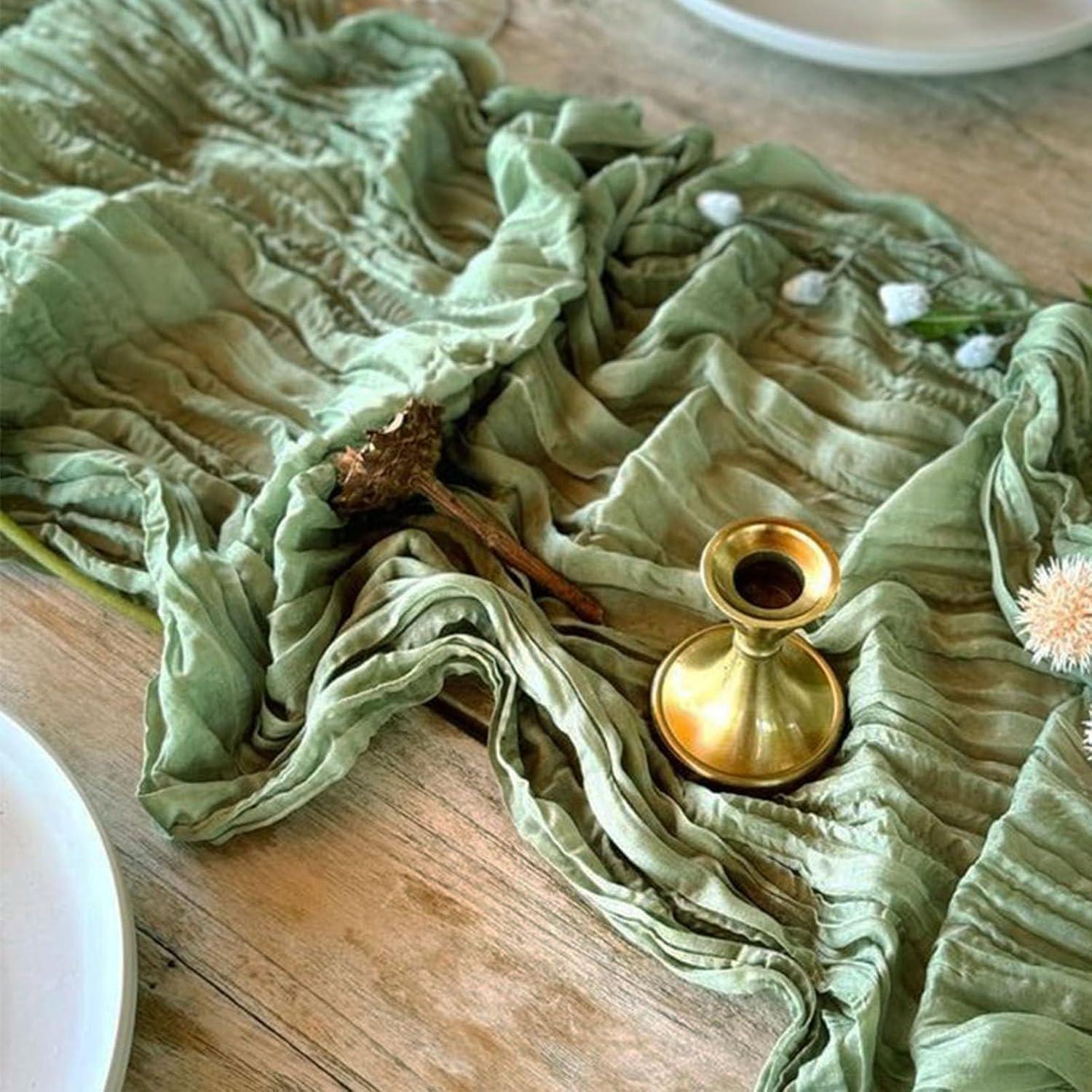 Paquete de 12 Caminos de Mesa de Gasa Verde Salvia 55x300cm