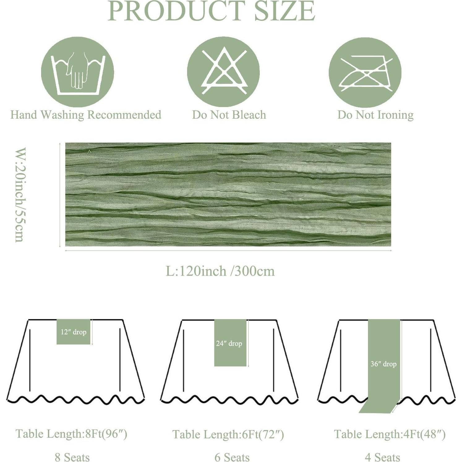Paquete de 12 Caminos de Mesa de Gasa Verde Salvia 55x300cm