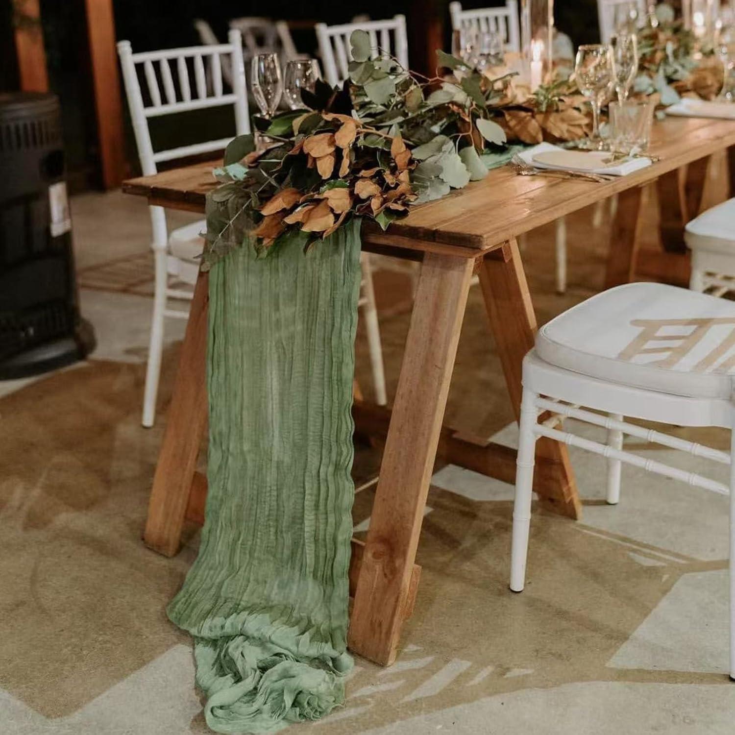 Paquete de 12 Caminos de Mesa de Gasa Verde Salvia 55x300cm