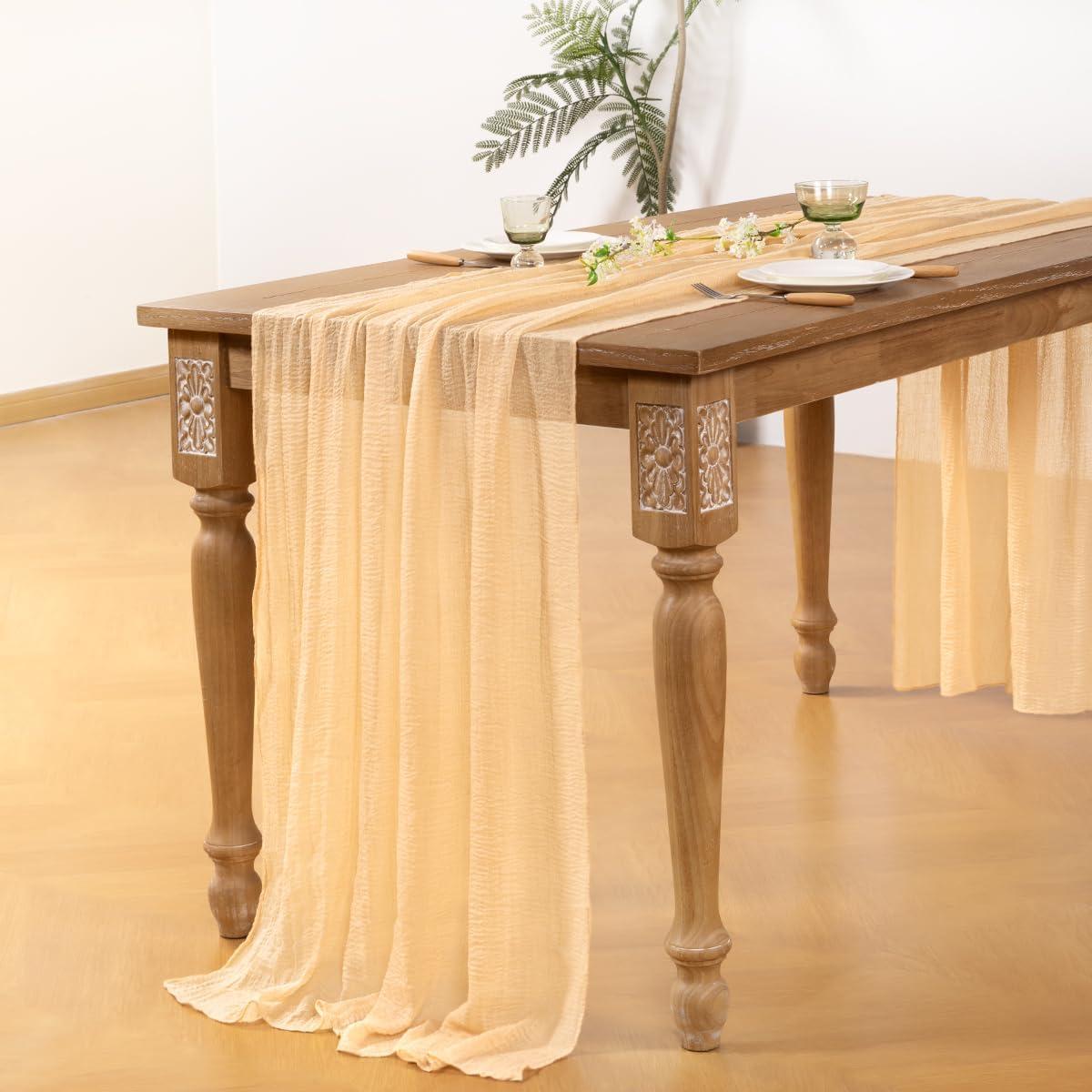 Caminito de Mesa Boho DeZerlor Gasa Champagne 2 Piezas 120 cm