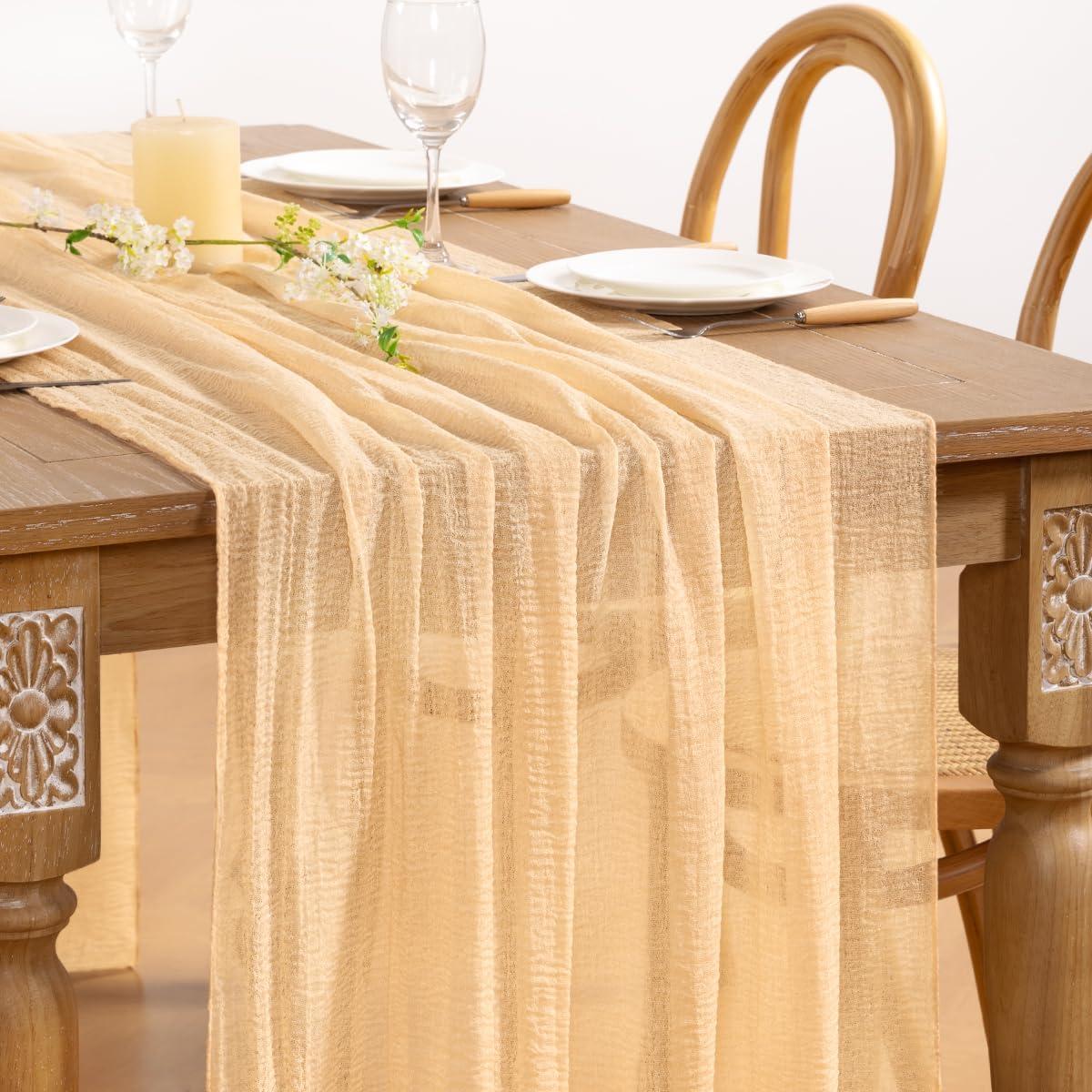 Caminito de Mesa Boho DeZerlor Gasa Champagne 2 Piezas 120 cm