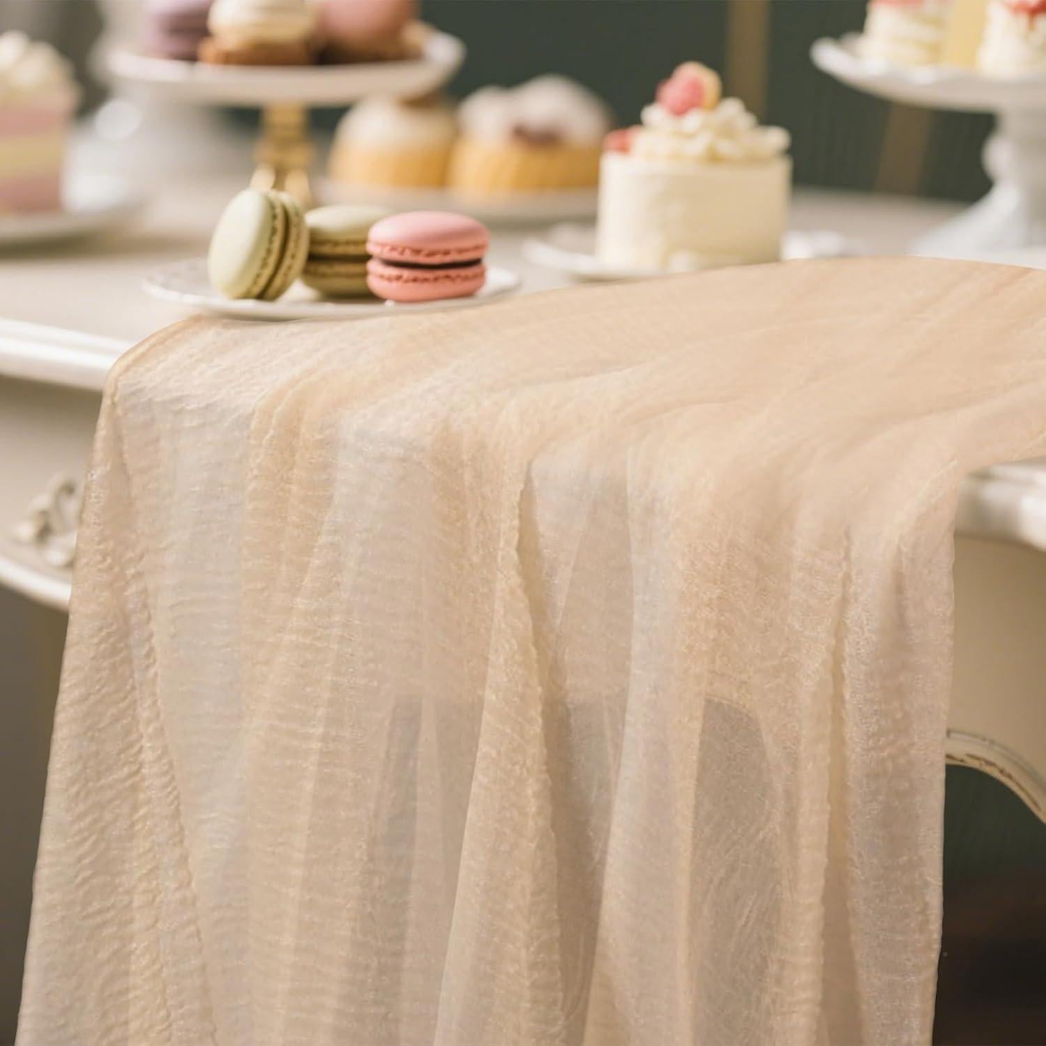 Corredor de Mesa de Gasa Beige 89x305 cm Blissource 6 Piezas