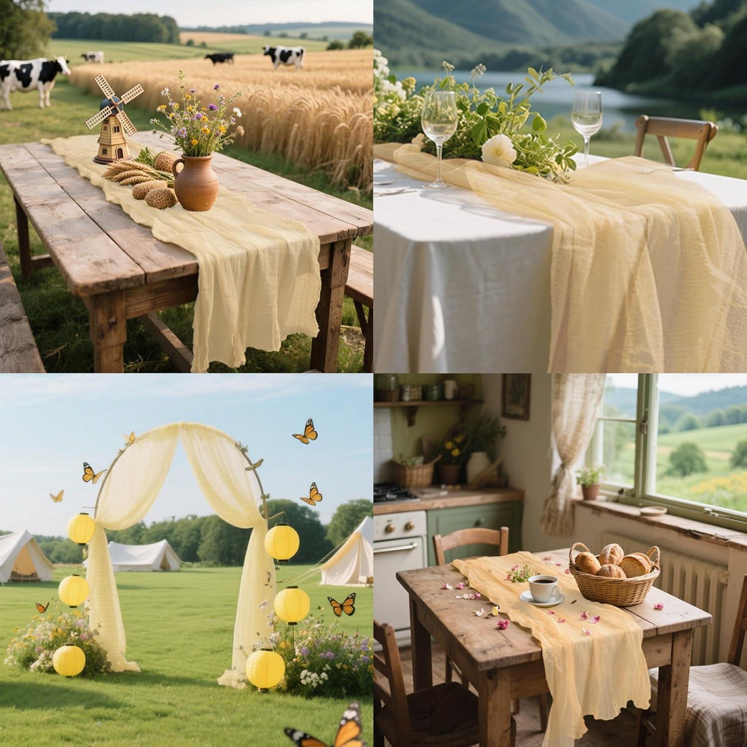 Corredor de Mesa de Gasa Beige 89x305 cm Blissource 6 Piezas