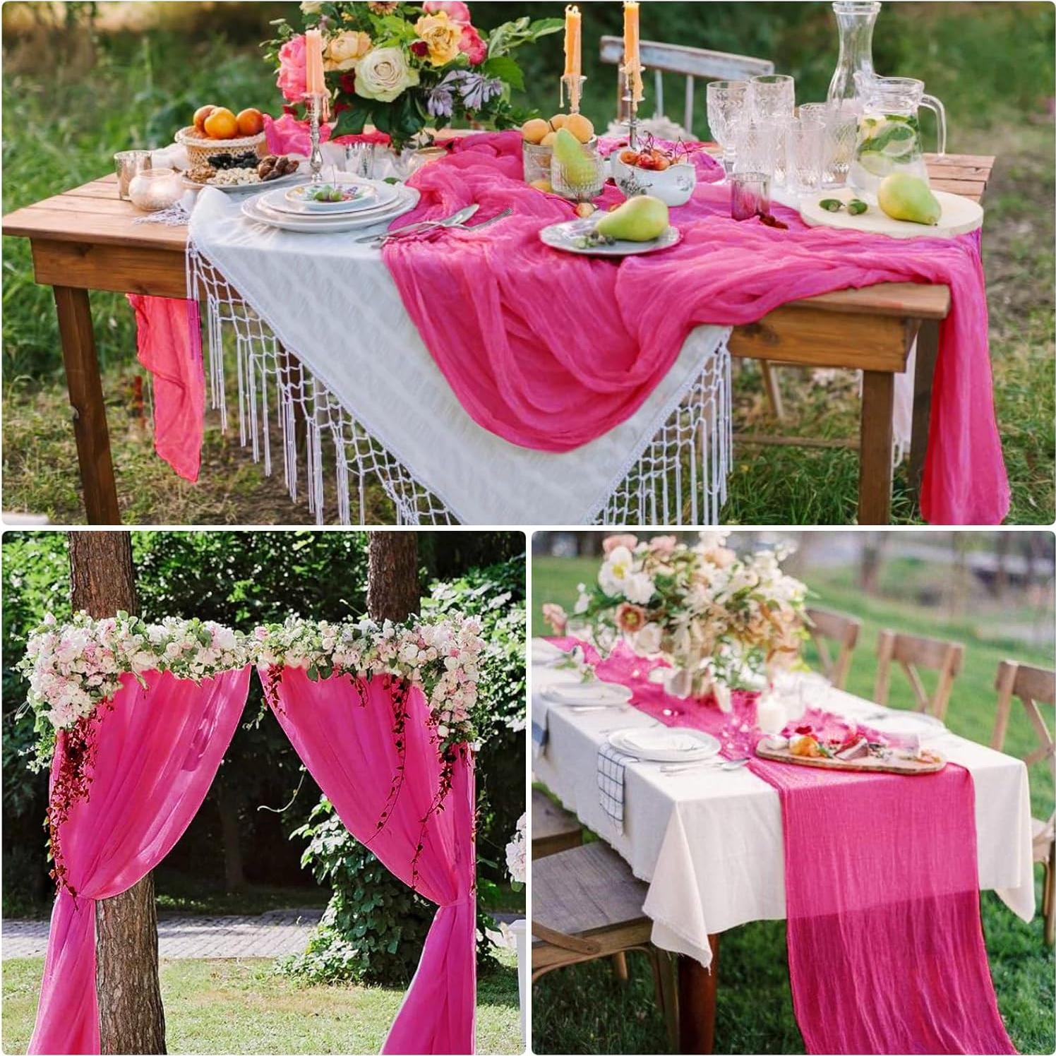 20 Corredores de Mesa de Gasa Rosa Fucsia 58.5x300 cm