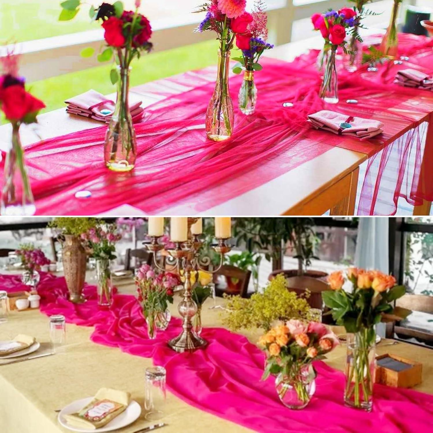 20 Corredores de Mesa de Gasa Rosa Fucsia 58.5x300 cm