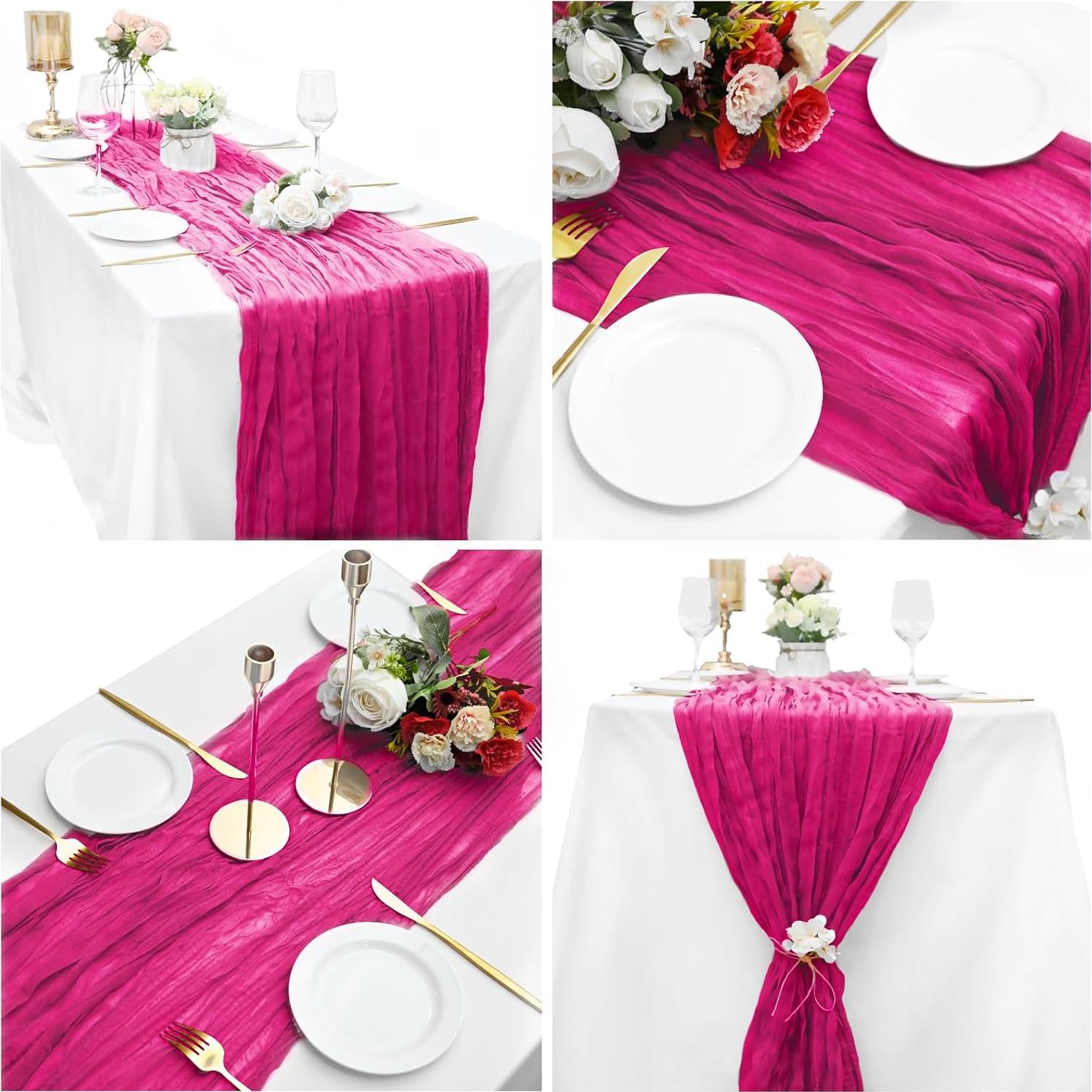 20 Corredores de Mesa de Gasa Rosa Fucsia 58.5x300 cm
