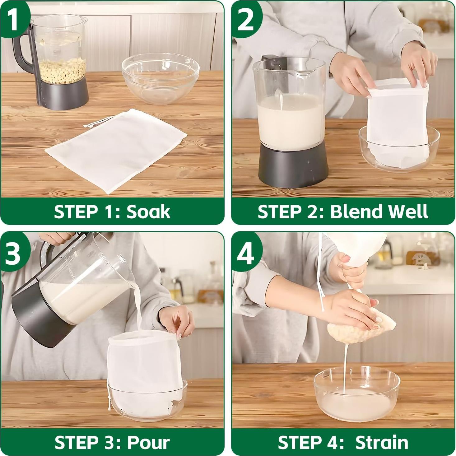 6 Piezas Bolsa de Leche de Nueces 30x20cm Nylon Reutilizable