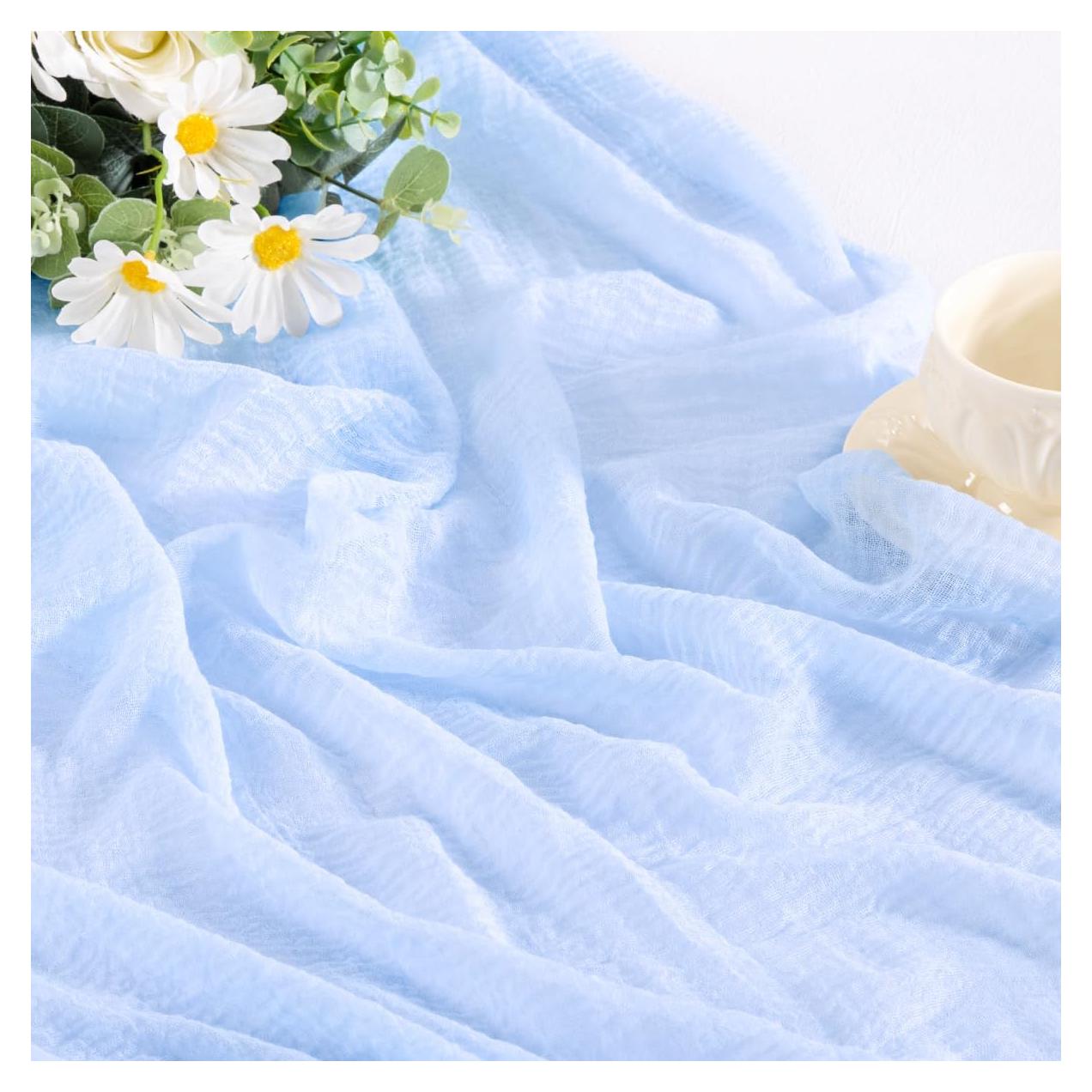 4 Piezas Cubre Mesa de Gasa Azul Claro 120x35 cm Boho Rústico