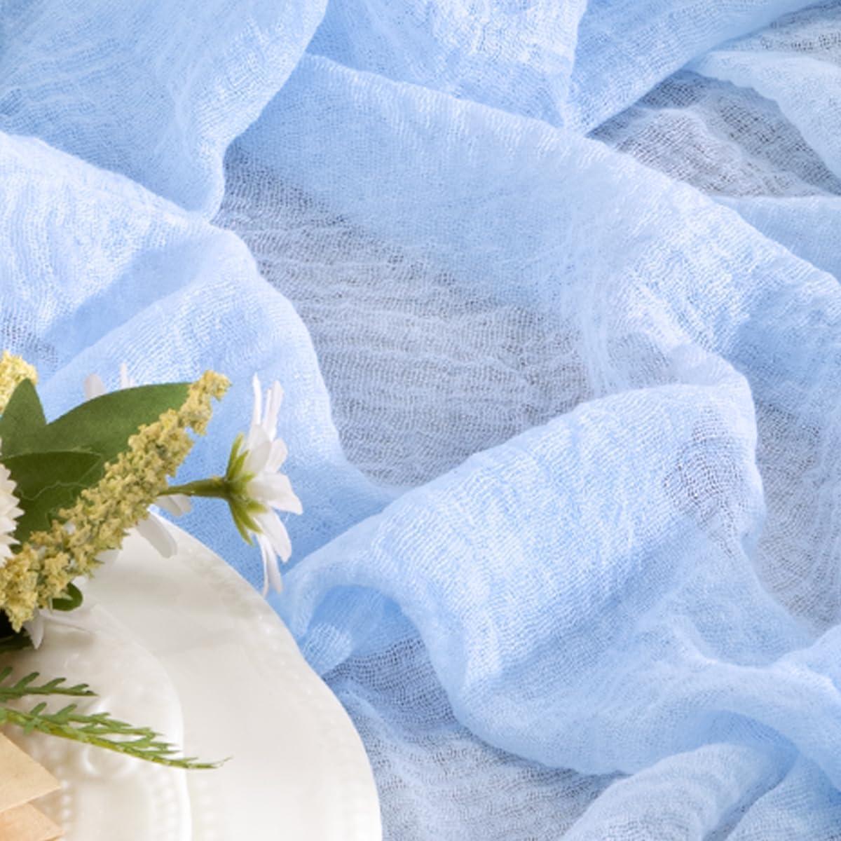 4 Piezas Cubre Mesa de Gasa Azul Claro 120x35 cm Boho Rústico