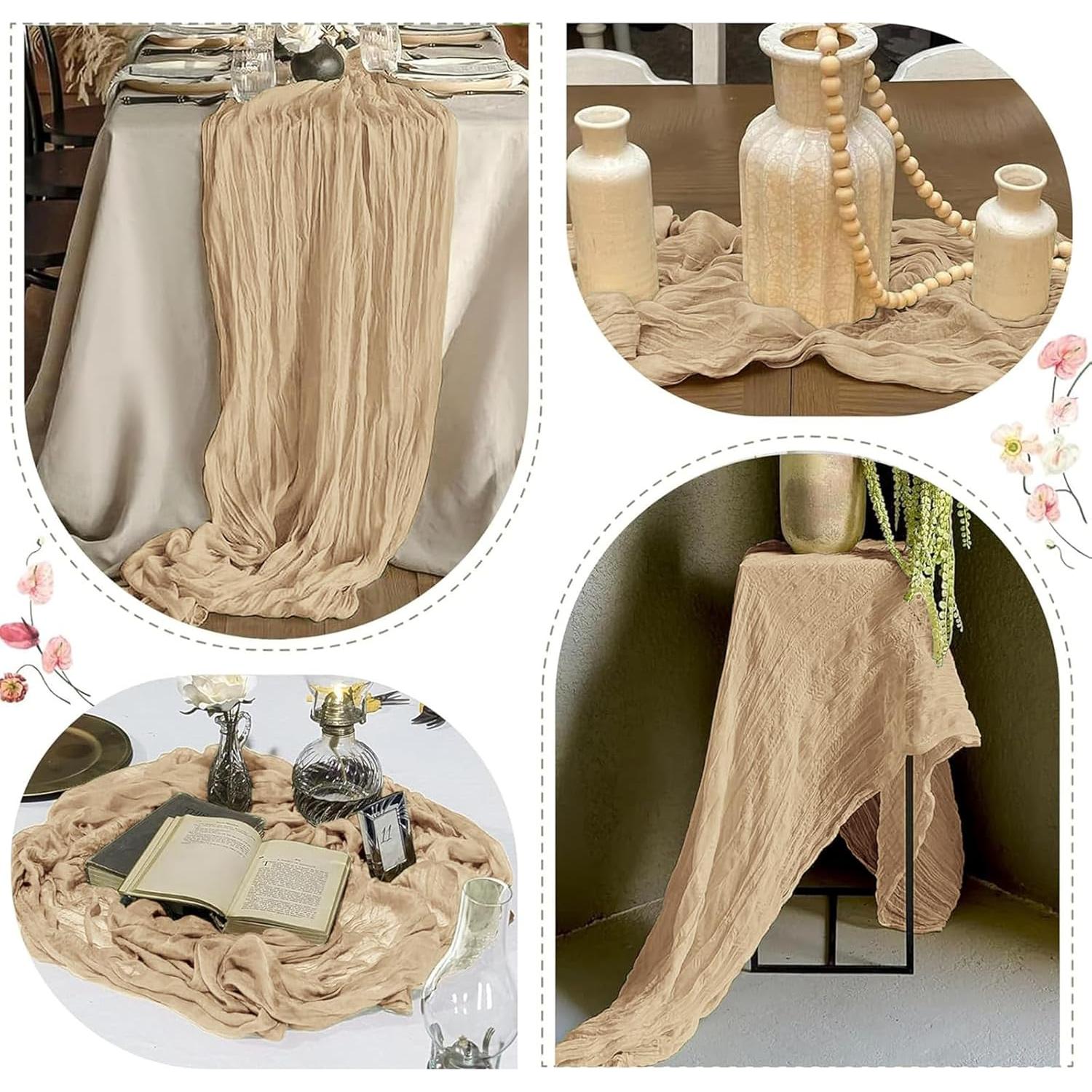 Caminos de Mesa de Gasa Beige FANTEKE 12 Piezas 43x274 cm