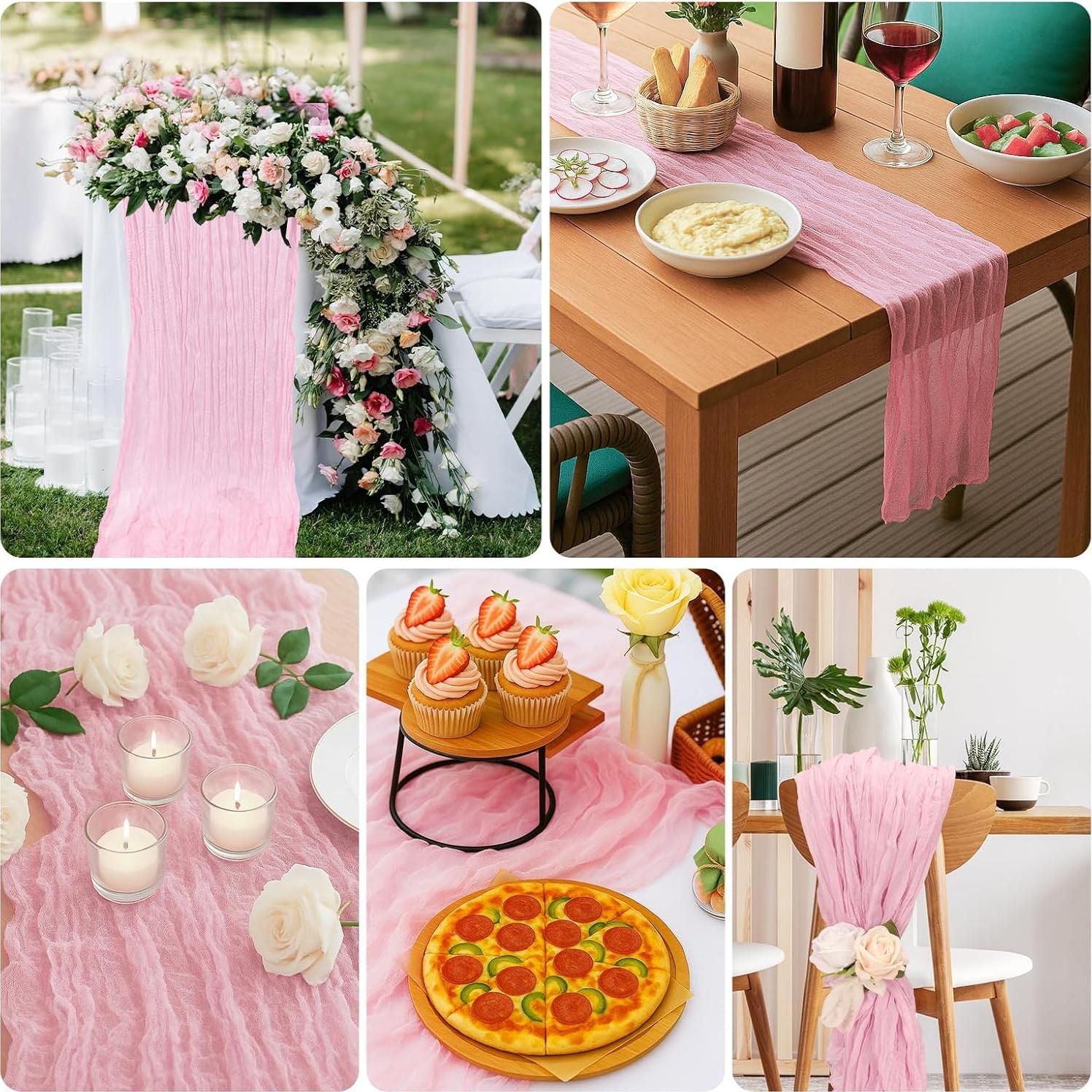 Paquete de 2 Caminos de Mesa de Gasa Rosa Claro 305x89 cm