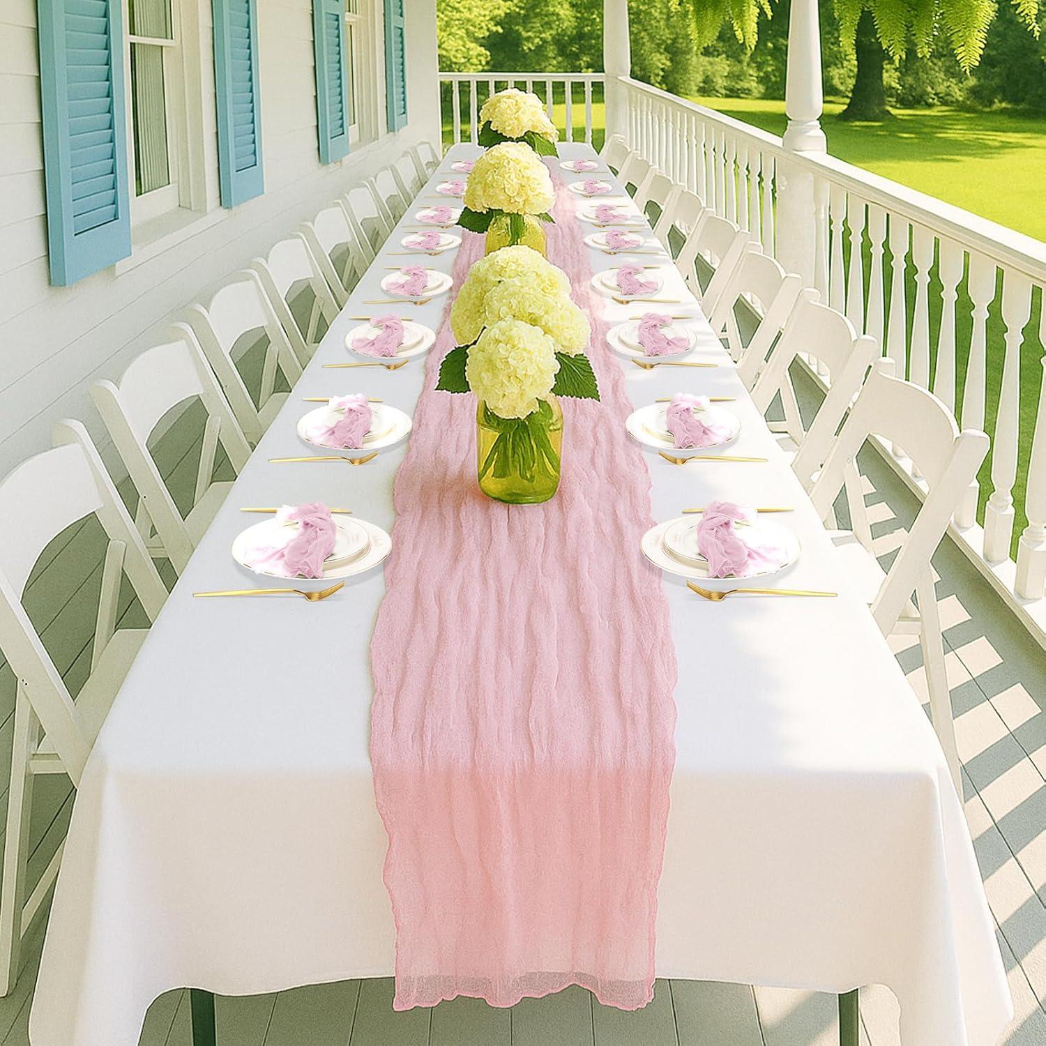 Paquete de 2 Caminos de Mesa de Gasa Rosa Claro 305x89 cm