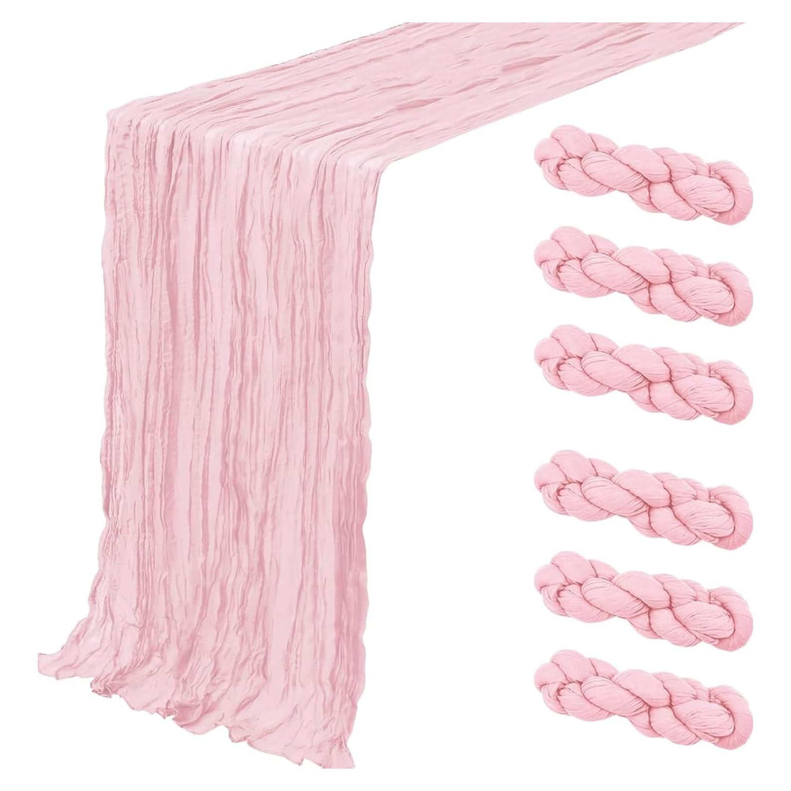 Paquete de 6 Caminos de Mesa de Gasa Rosa Claro 90x300 cm